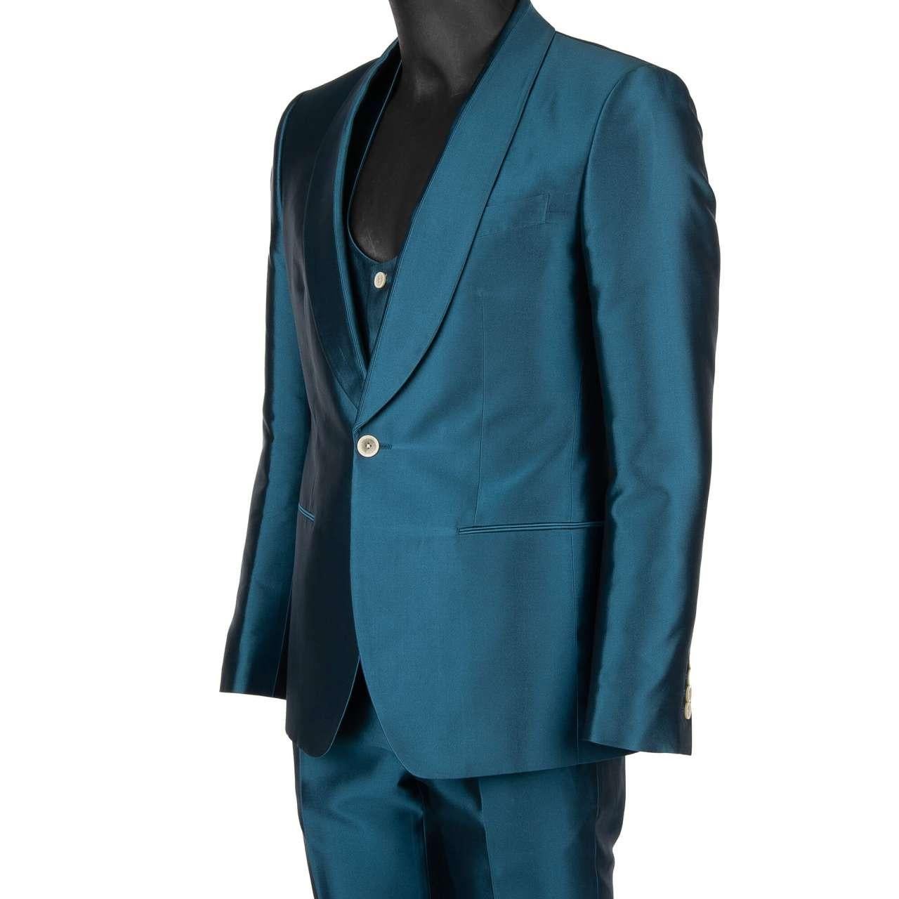 Dolce & Gabbana - 3 Piece Silk Suit Jacket Waistcoat SICILIA Blue 52 For Sale 4