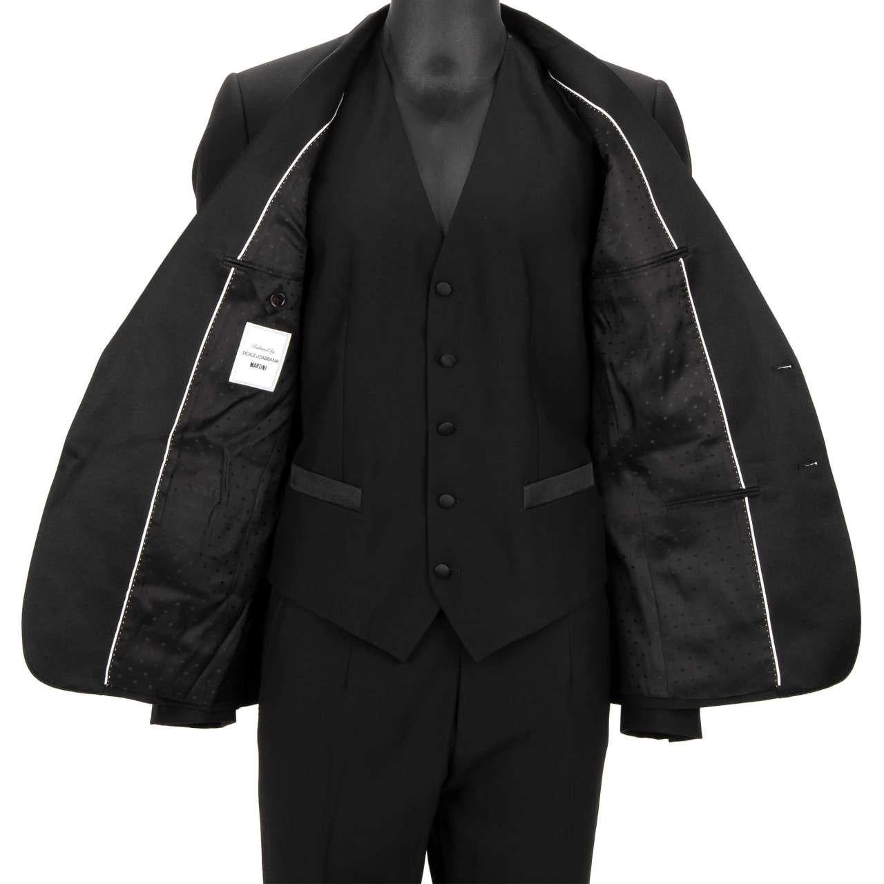 Dolce & Gabbana 3 Piece Silk Wool Suit Jacket Waistcoat MARTINI Black 48 In Excellent Condition For Sale In Erkrath, DE