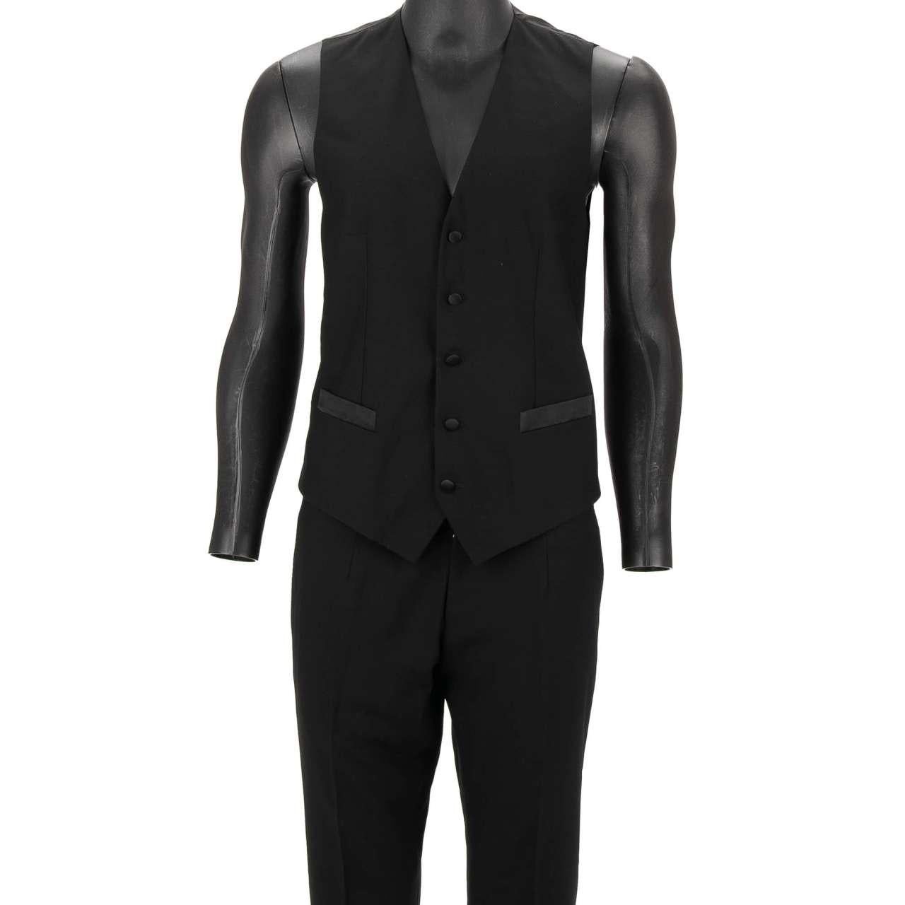 Men's Dolce & Gabbana 3 Piece Silk Wool Suit Jacket Waistcoat MARTINI Black 48 For Sale