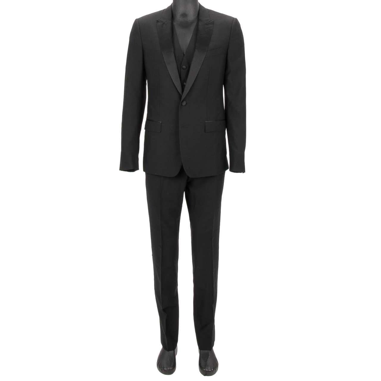 Dolce & Gabbana 3 Piece Silk Wool Suit Jacket Waistcoat MARTINI Black 48 For Sale 2
