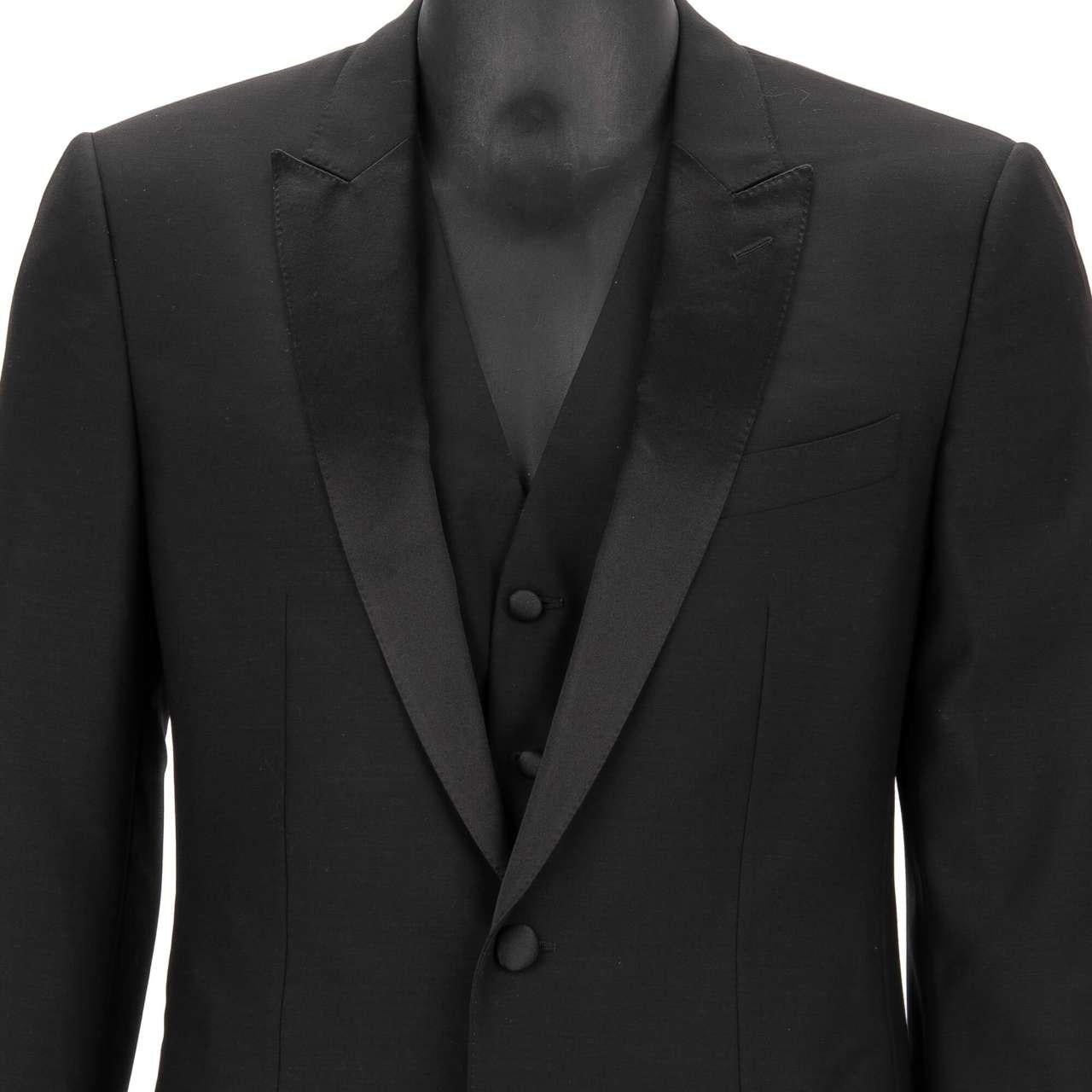 Dolce & Gabbana 3 Piece Silk Wool Suit Jacket Waistcoat MARTINI Black 48 For Sale 3