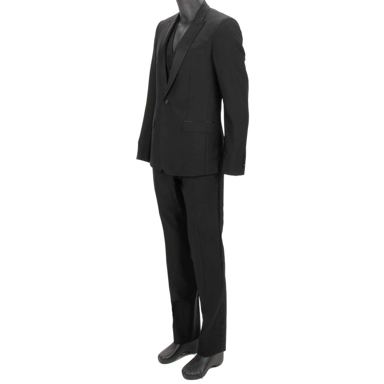 Dolce & Gabbana 3 Piece Silk Wool Suit Jacket Waistcoat MARTINI Black 48 For Sale 4