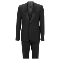 Dolce & Gabbana 3 Piece Silk Wool Suit Jacket Waistcoat MARTINI Black 56