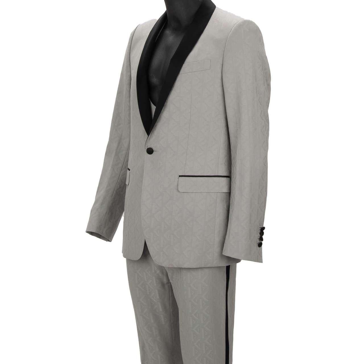 Dolce & Gabbana 3 Piece Silk Wool Suit Jacket Waistcoat MARTINI Gray 48 38 M For Sale 3