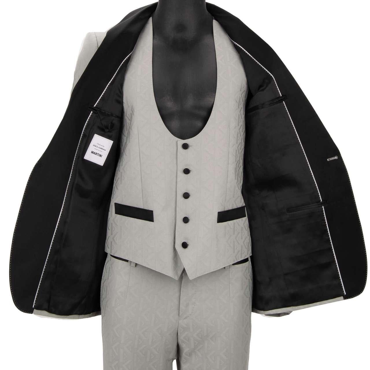 Dolce & Gabbana 3 Piece Silk Wool Suit Jacket Waistcoat MARTINI Gray 48 38 M For Sale 4