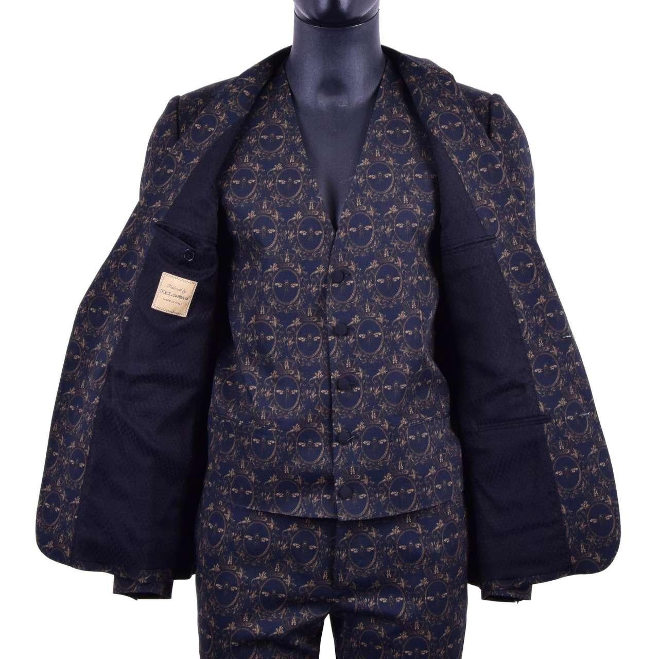 Men's Dolce & Gabbana - 3-Pieces Bee Crown Suit Blue Gold 44 For Sale