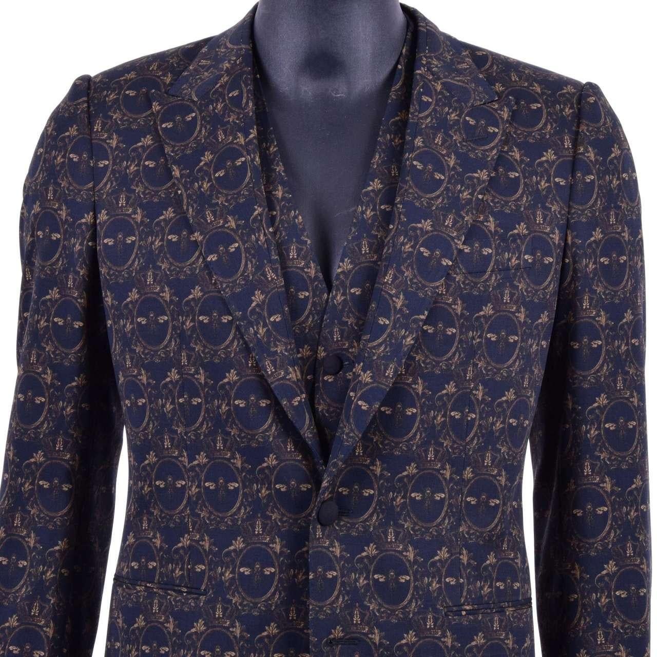 Dolce & Gabbana - 3-Pieces Bee Crown Suit Blue Gold 44 For Sale 1