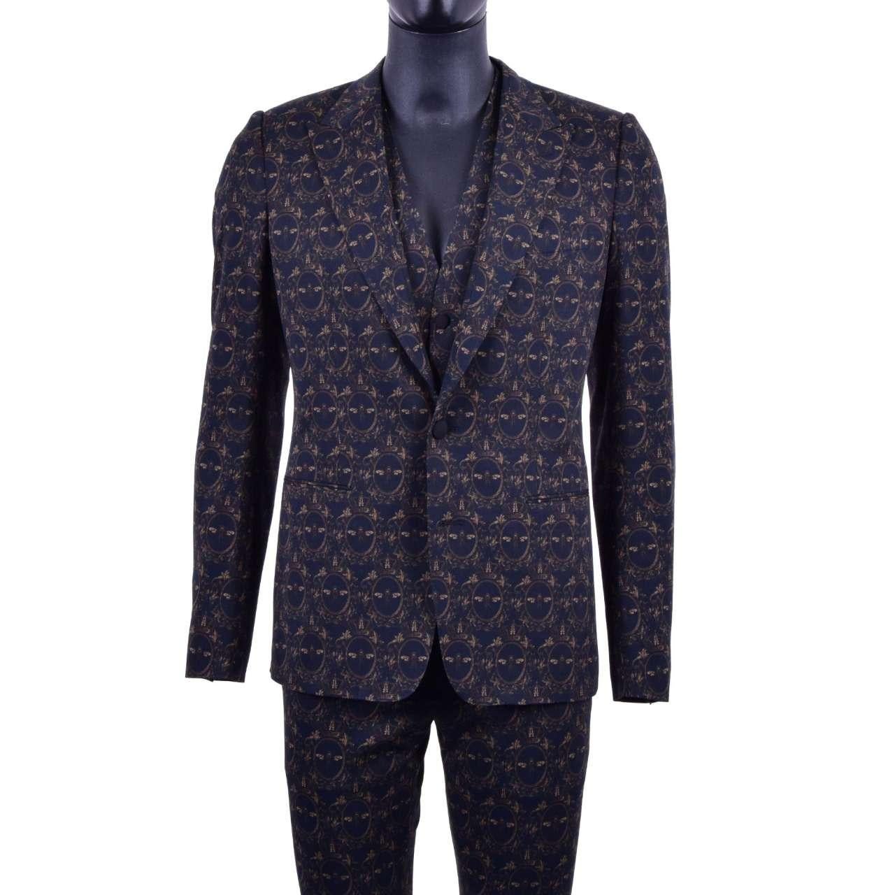 Dolce & Gabbana - 3-Pieces Bee Crown Suit Blue Gold 44 For Sale 4