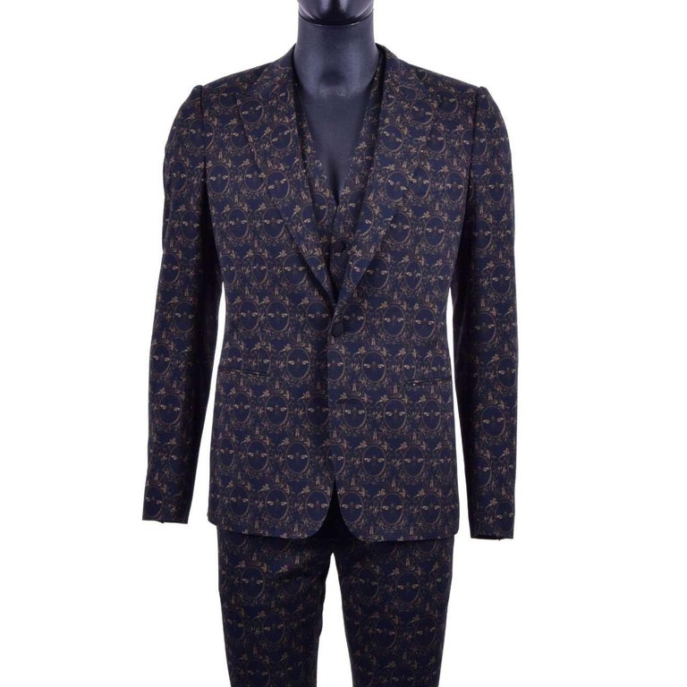 Dolce & Gabbana Black Stretch Crystal Bee Slim Fit Suit