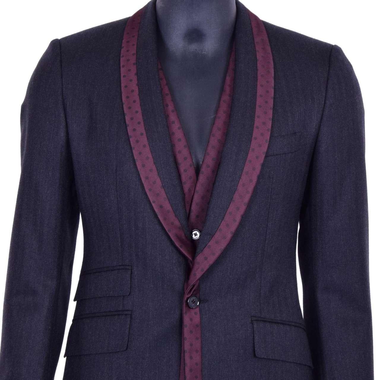 Dolce & Gabbana - 3-Pieces Virgin Wool Suit Gray Bordeaux 46 For Sale 1