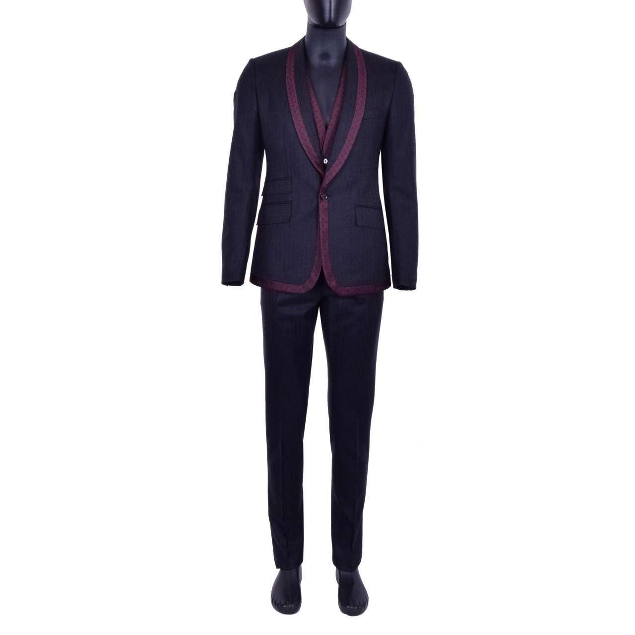 Dolce & Gabbana - 3-Pieces Virgin Wool Suit Gray Bordeaux 46 For Sale
