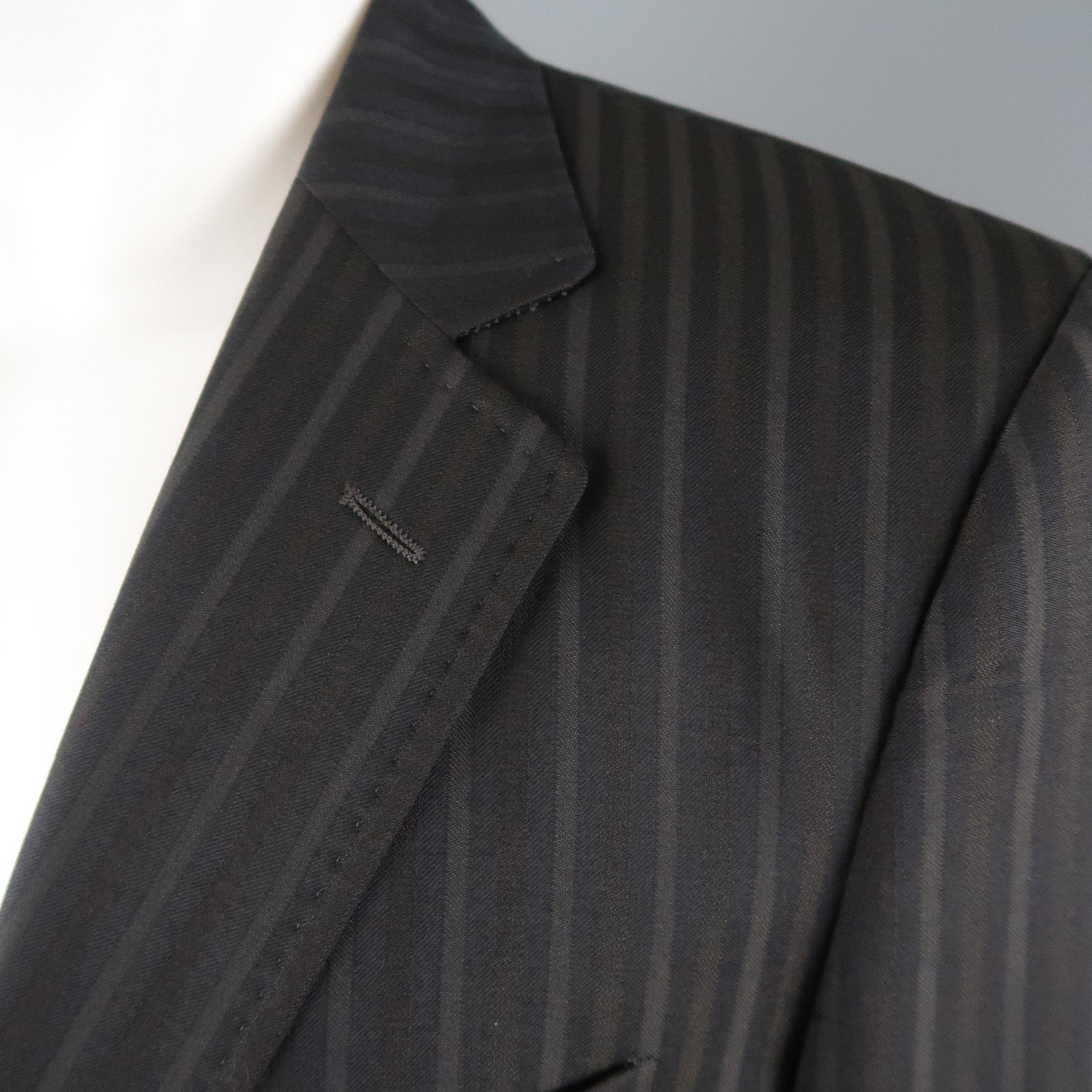 Black DOLCE & GABBANA 38 Brown & Navy Stripe Wool Notch Lapel Sport Coat