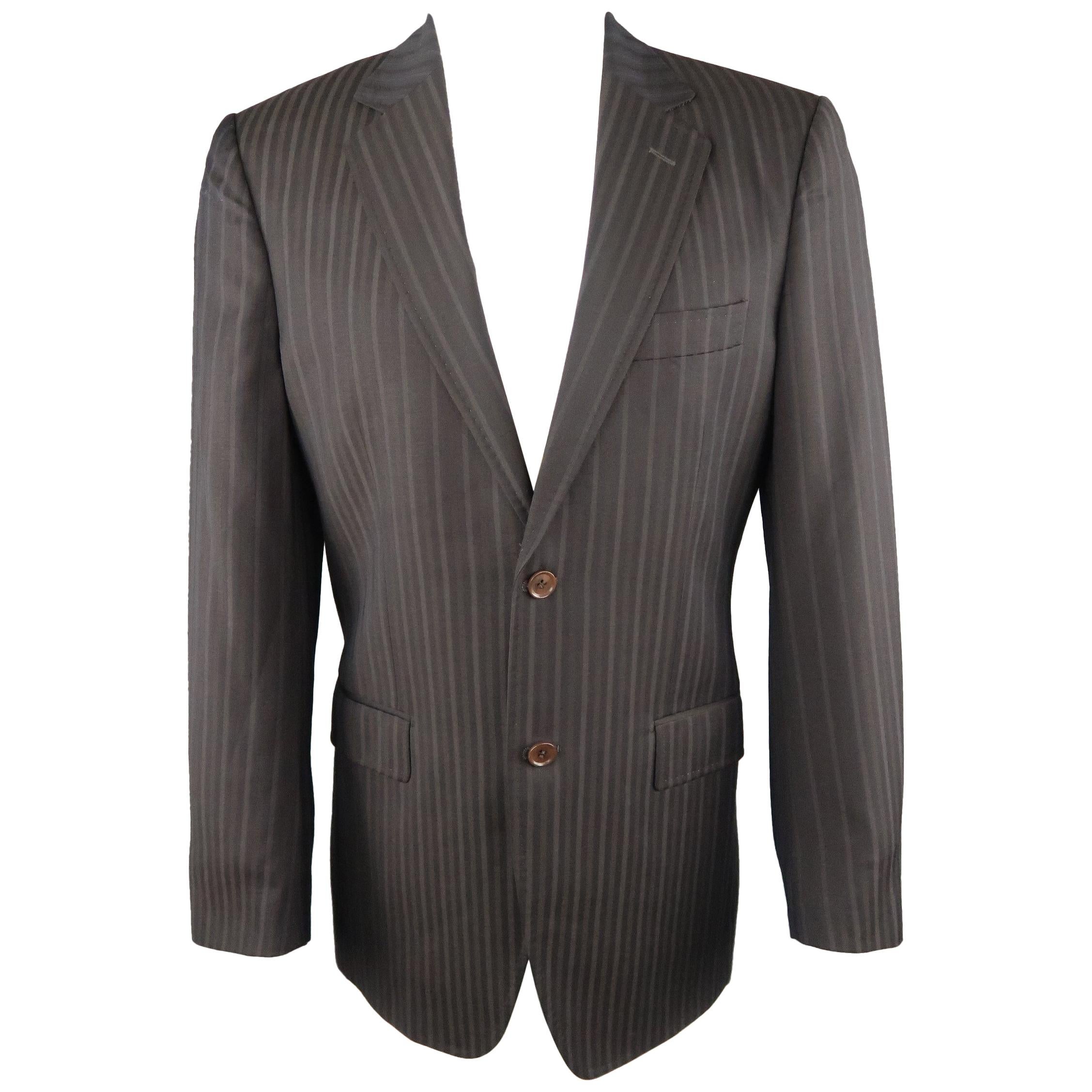 DOLCE & GABBANA 38 Brown & Navy Stripe Wool Notch Lapel Sport Coat