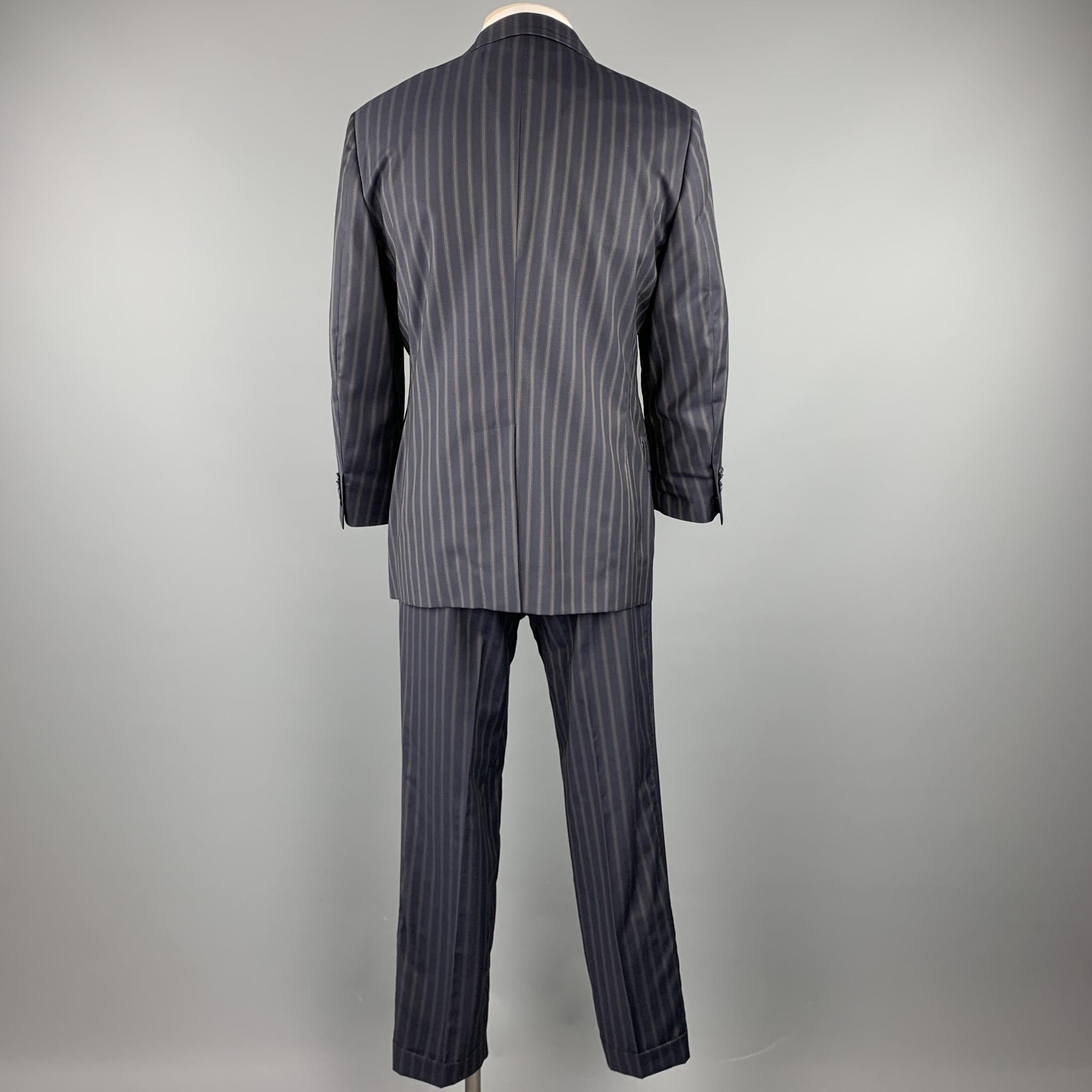 Black DOLCE & GABBANA 40 Regular Navy Stripe Wool Notch Lapel Suit