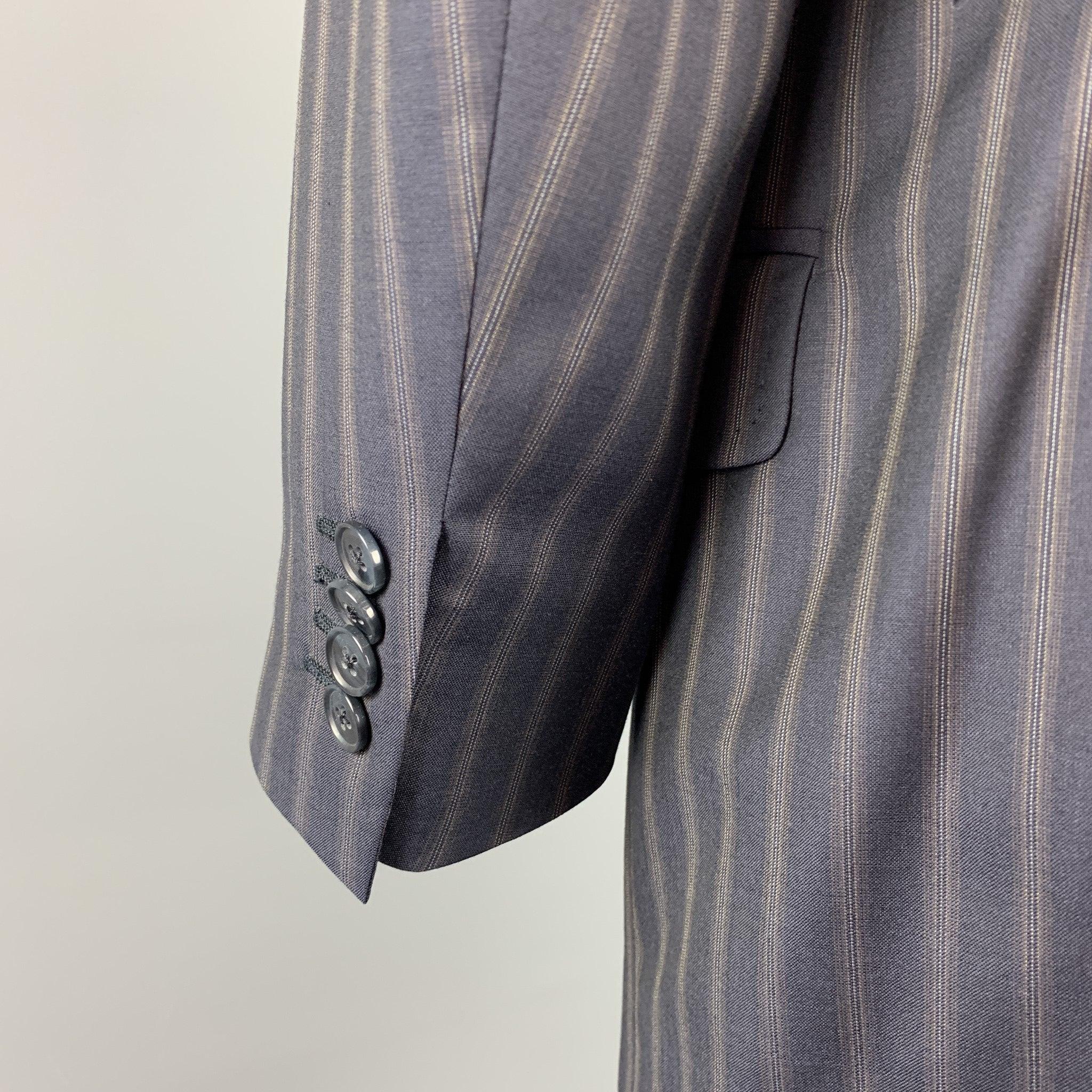 Men's DOLCE & GABBANA 40 Regular Navy Stripe Wool Notch Lapel Suit For Sale