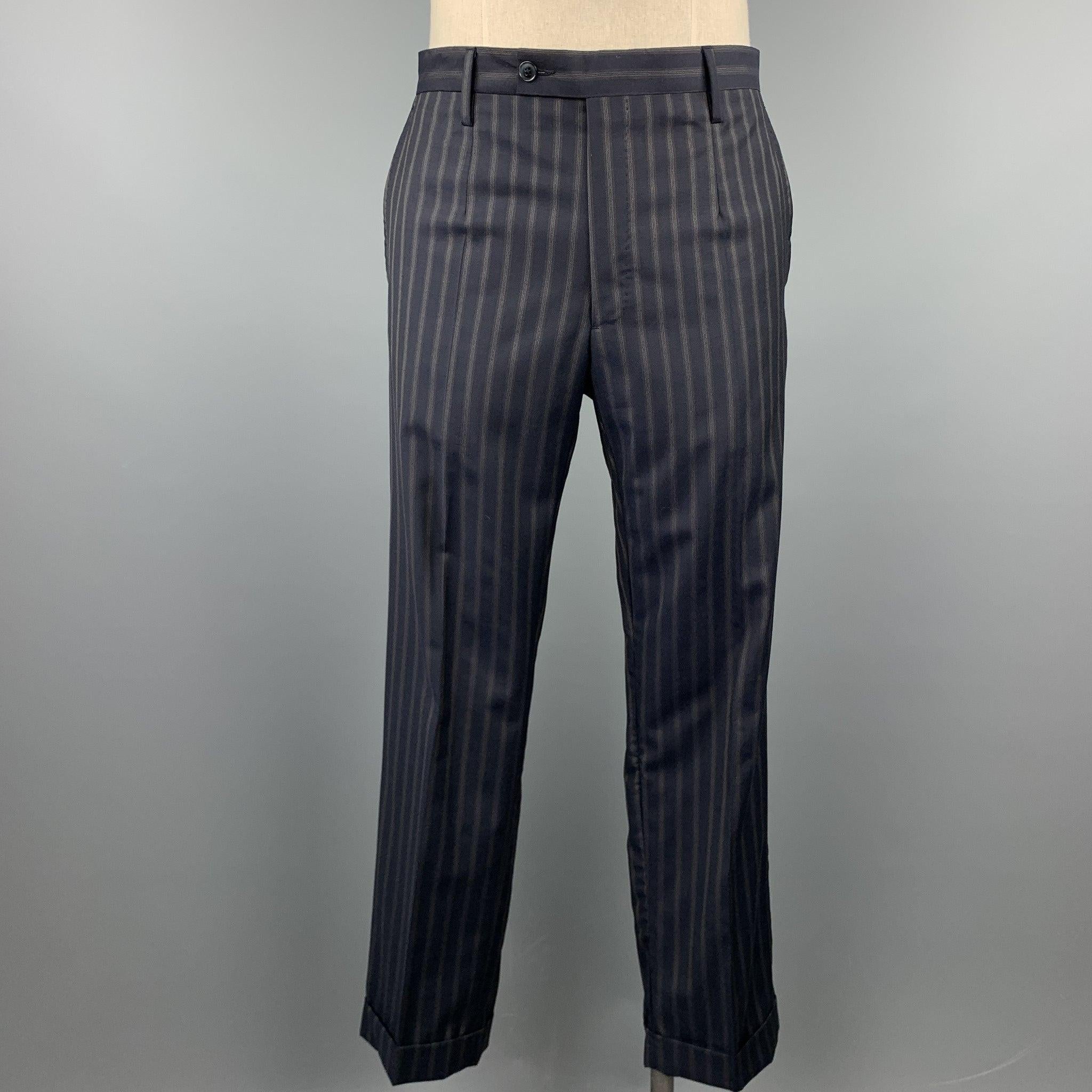 DOLCE & GABBANA 40 Regular Navy Stripe Wool Notch Lapel Suit For Sale 1