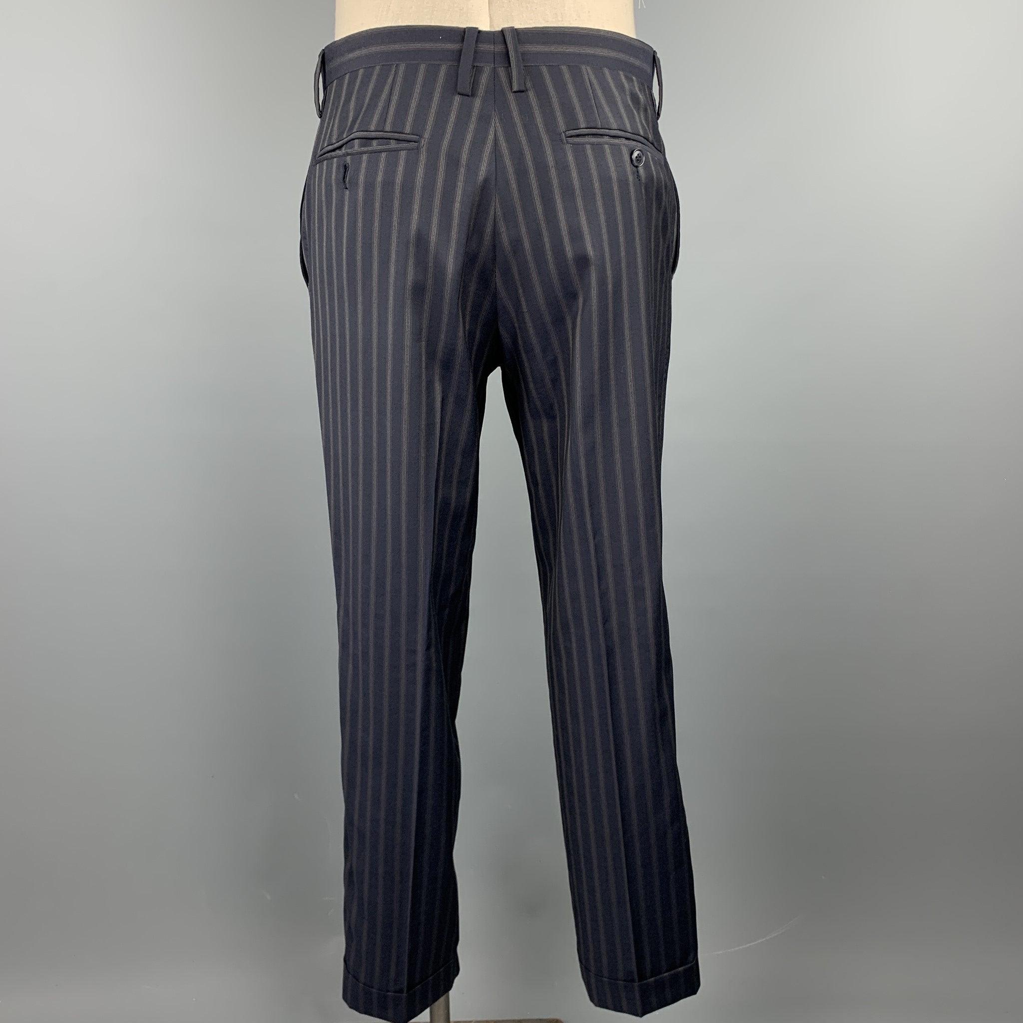 DOLCE & GABBANA 40 Regular Navy Stripe Wool Notch Lapel Suit For Sale 2