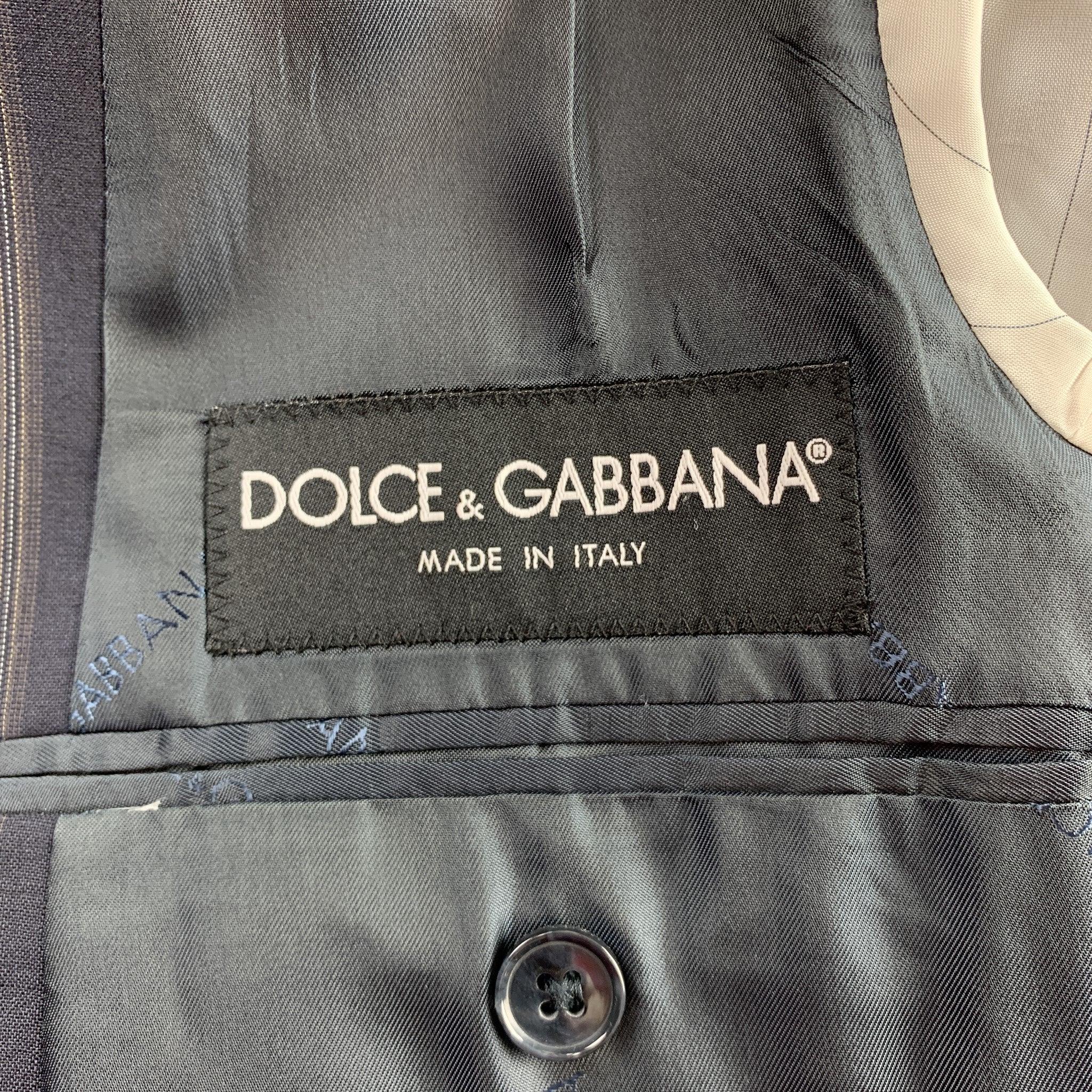 DOLCE & GABBANA 40 tailleur à revers en laine rayé bleu marine en vente 3