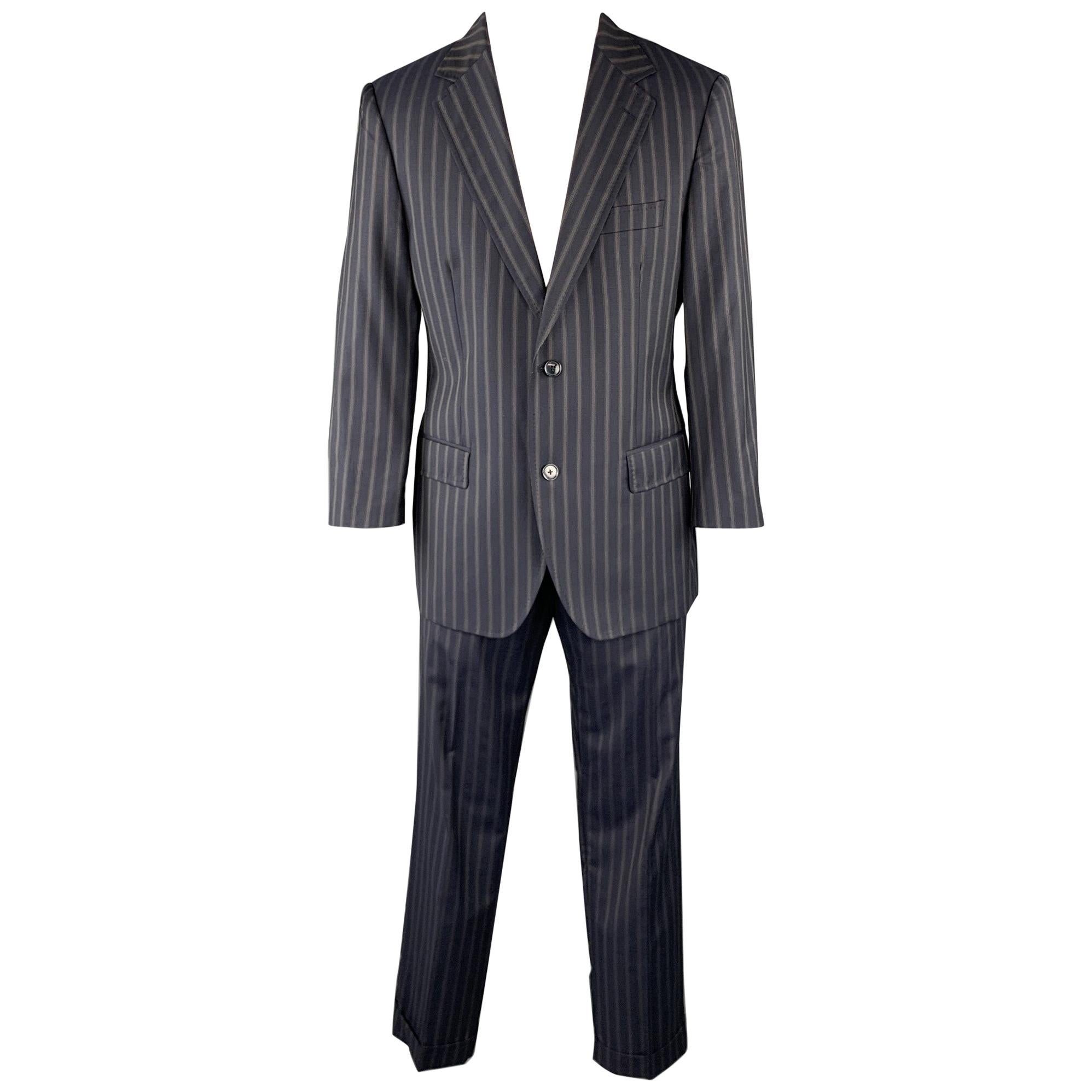DOLCE & GABBANA 40 Regular Navy Stripe Wool Notch Lapel Suit