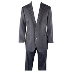 DOLCE & GABBANA 40 Regular Traje de rayas azul marino de lana con solapa de muesca
