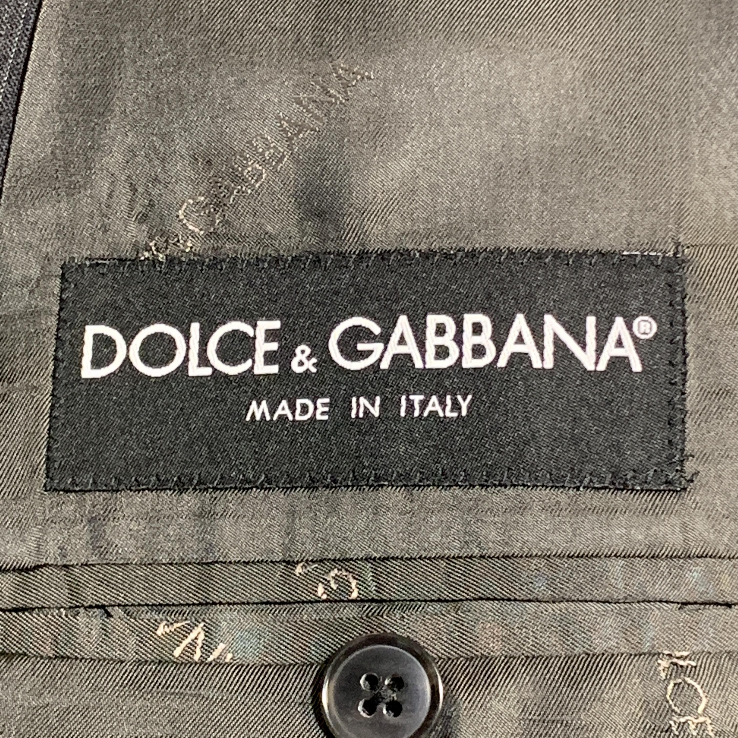 Men's DOLCE & GABBANA 48 Long Charcoal Stripe Wool Peak Lapel Sport Coat