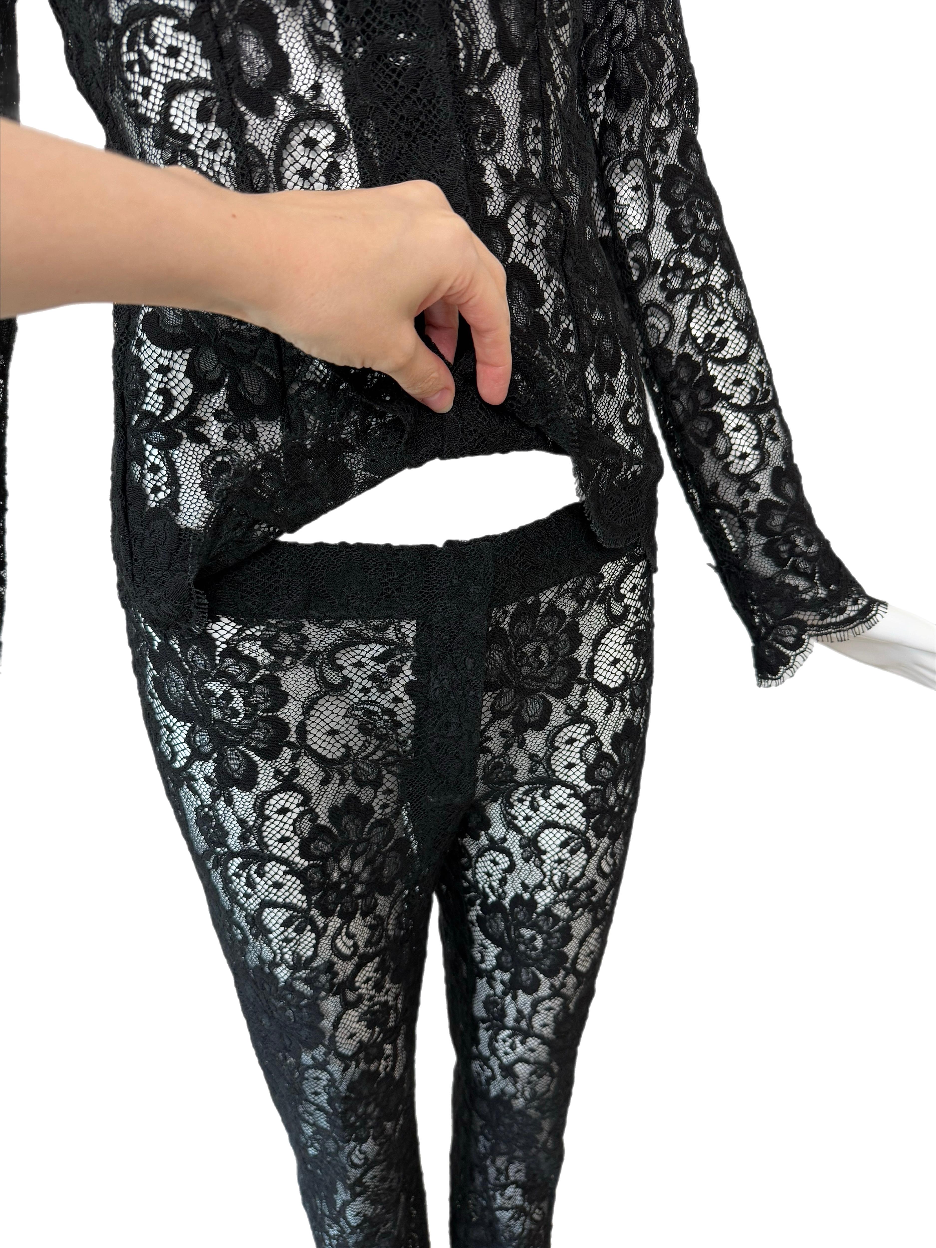 DOLCE & GABBANA 90's Vintage Black Sheer Lace Pant Suit (Schwarz) im Angebot