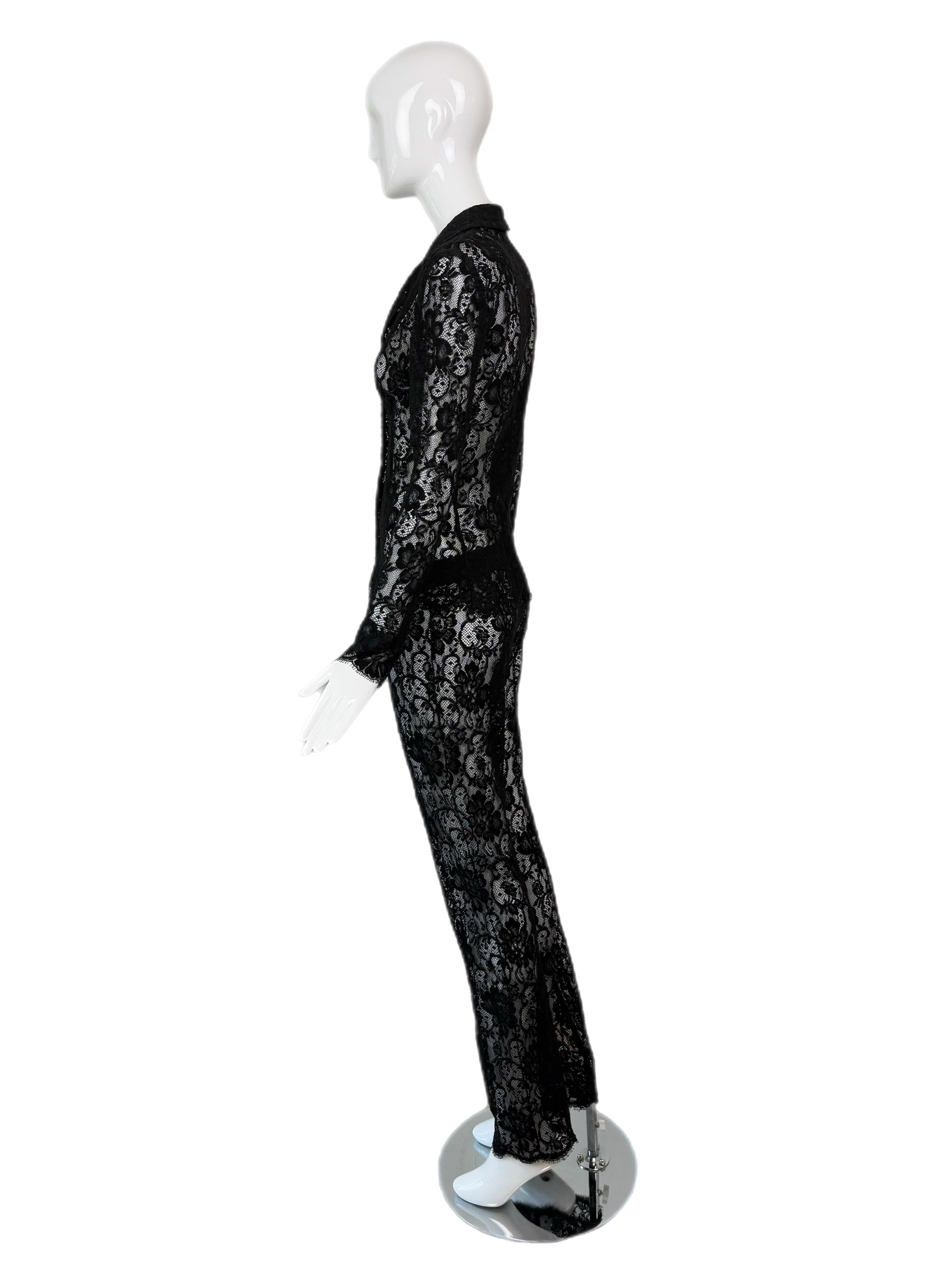 DOLCE & GABBANA 90's Vintage Black Sheer Lace Pant Suit im Angebot 2