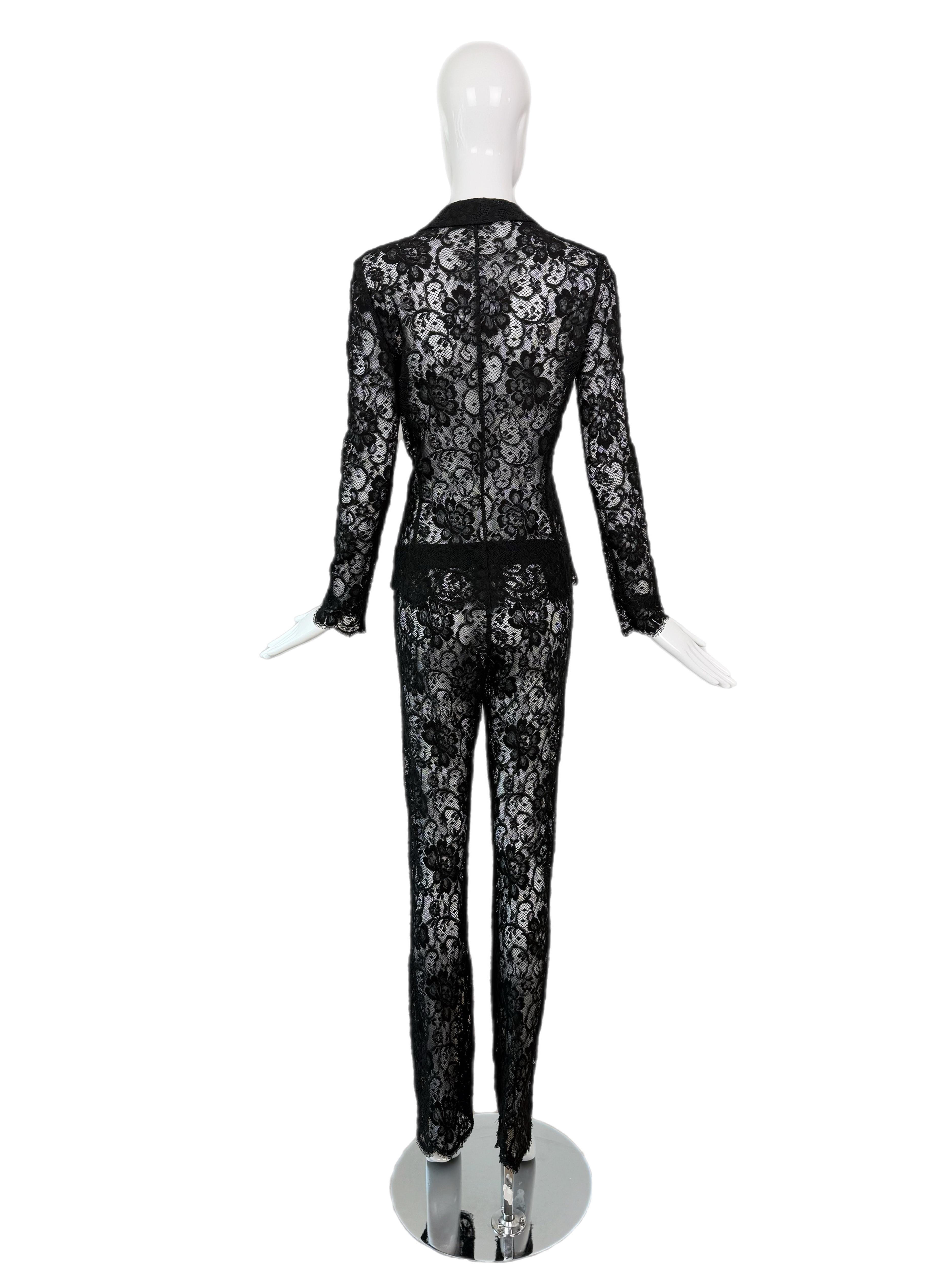 DOLCE & GABBANA 90's Vintage Black Sheer Lace Pant Suit im Angebot 3