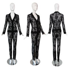 DOLCE & GABBANA 90's Vintage Black Sheer Lace Pant Suit