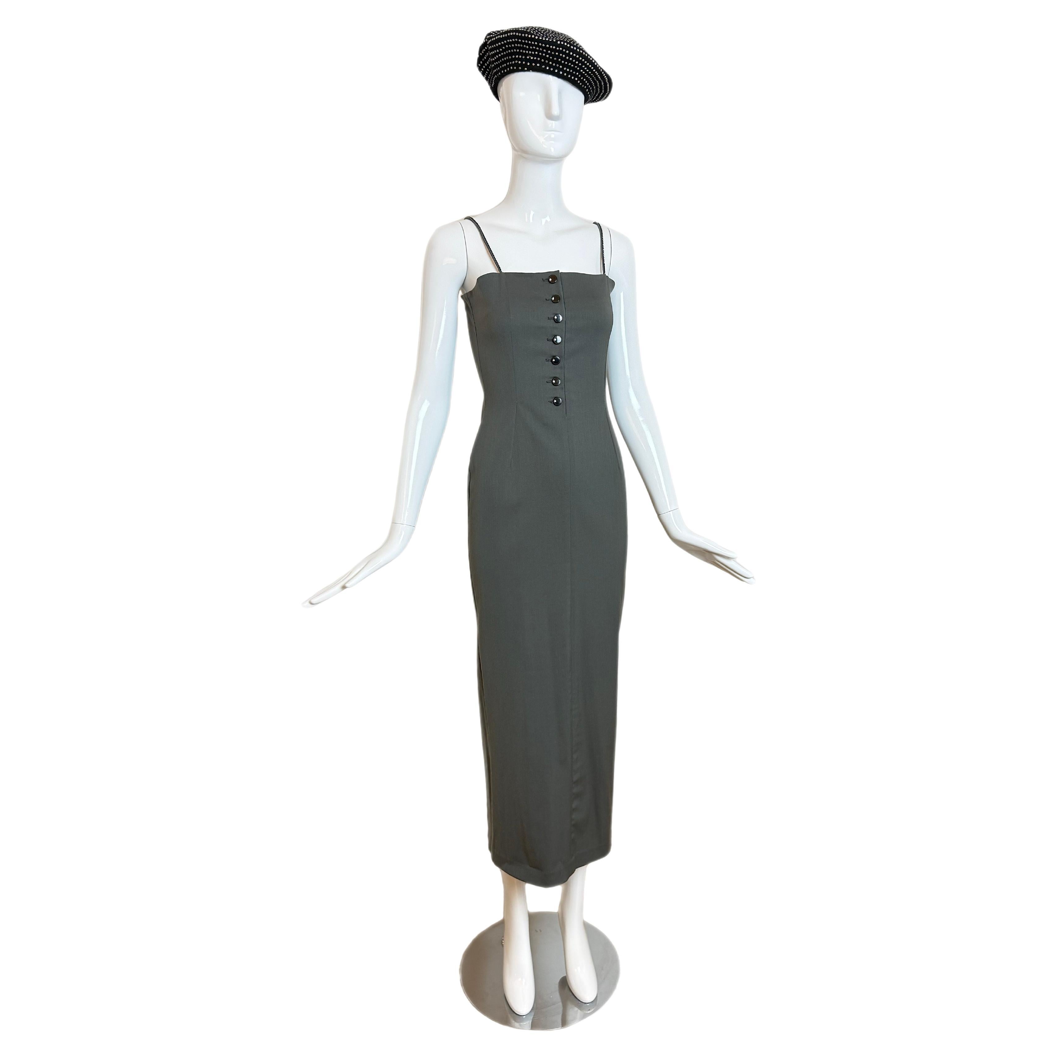 DOLCE 
GABBANA 90
s Vintage Gray Green Crystal Pencil Dress For Sale