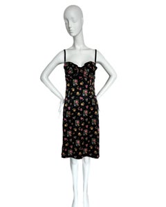 DOLCE & GABBANA 90's Vintage Silk Black Floral Bustier Dress