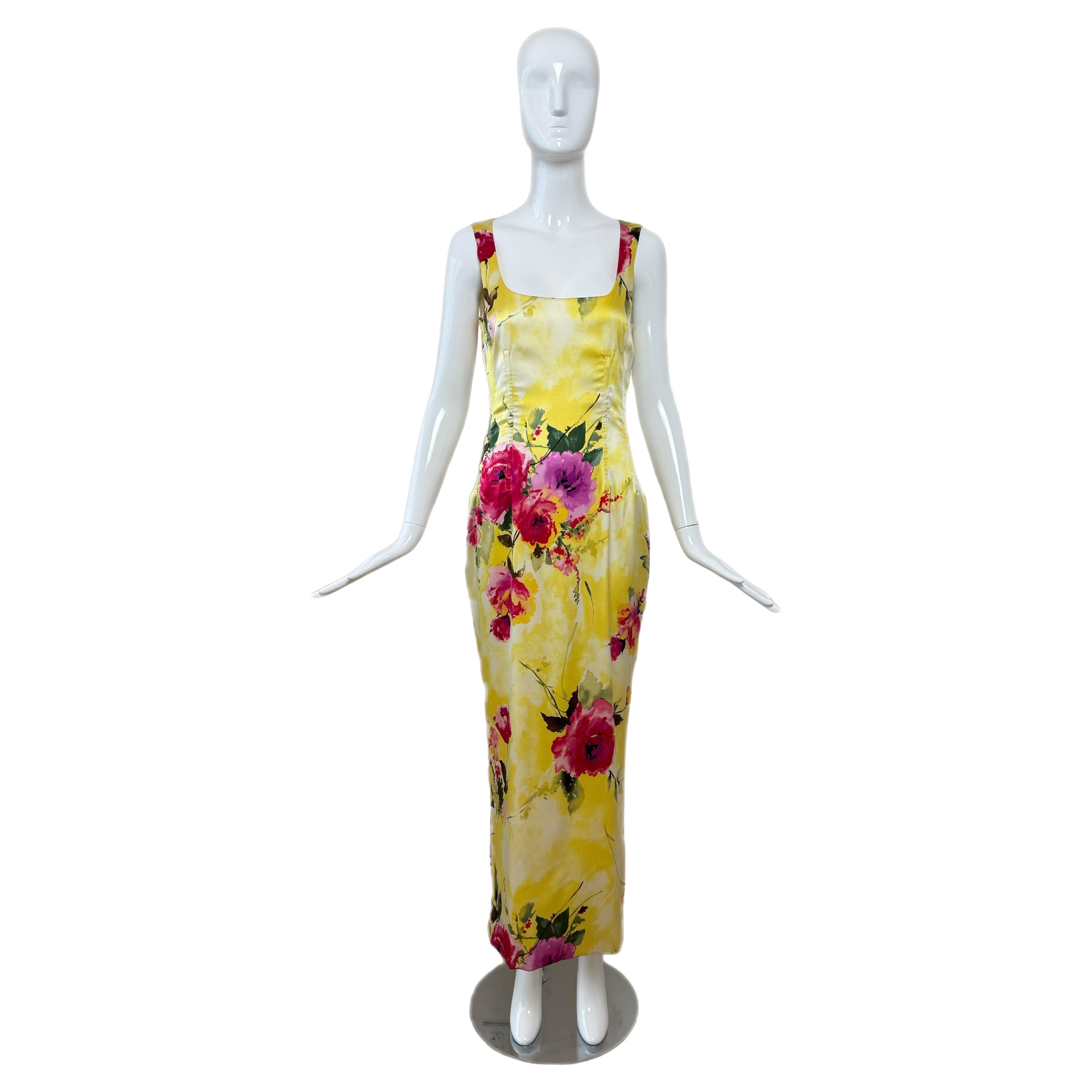 DOLCE & GABBANA 90's Vintage Yellow Floral Boned Maxi Dress