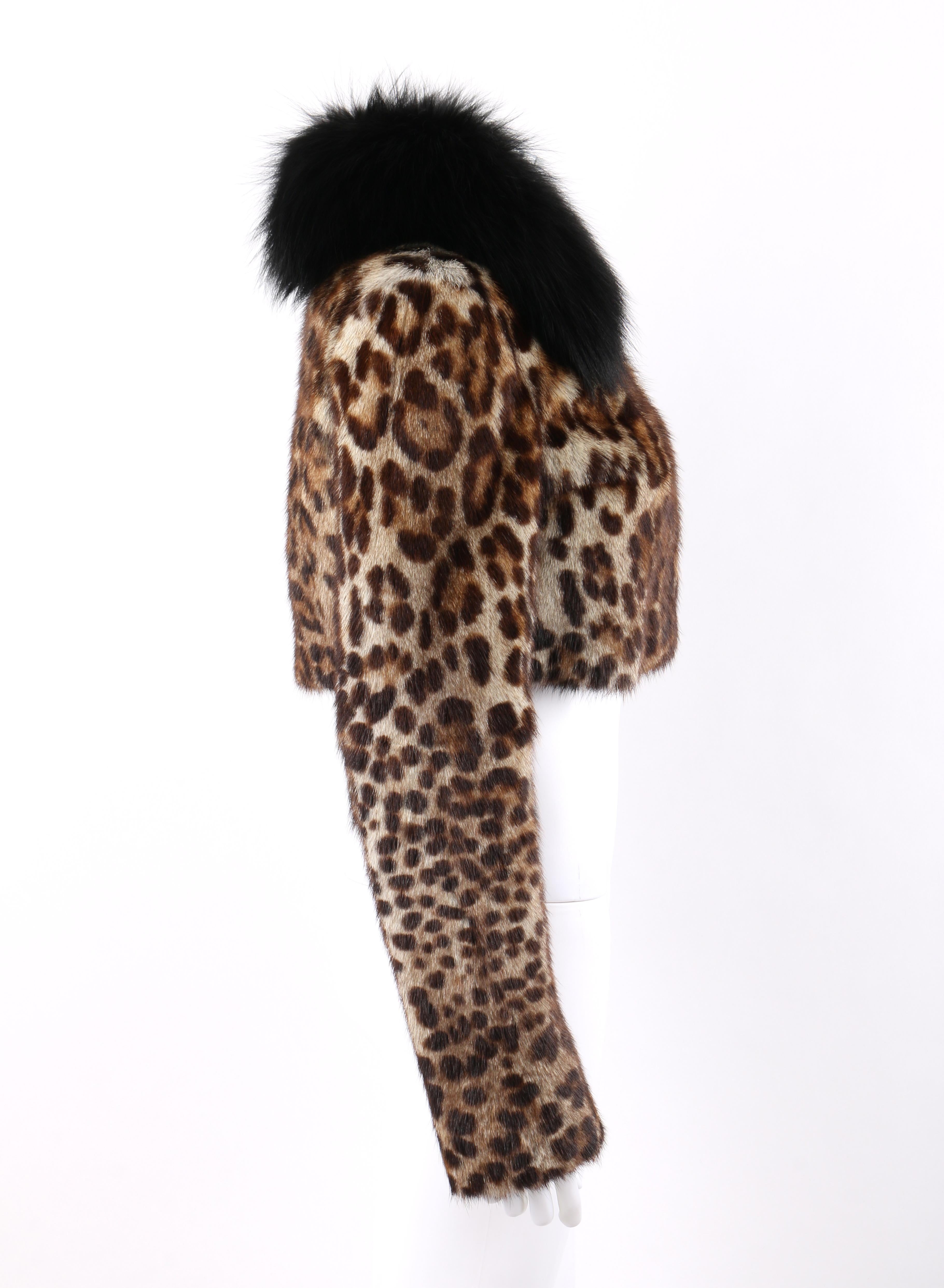 Black DOLCE & GABBANA A/W 2007 Leopard Print Marmot & Fox Fur Collar Cropped Jacket