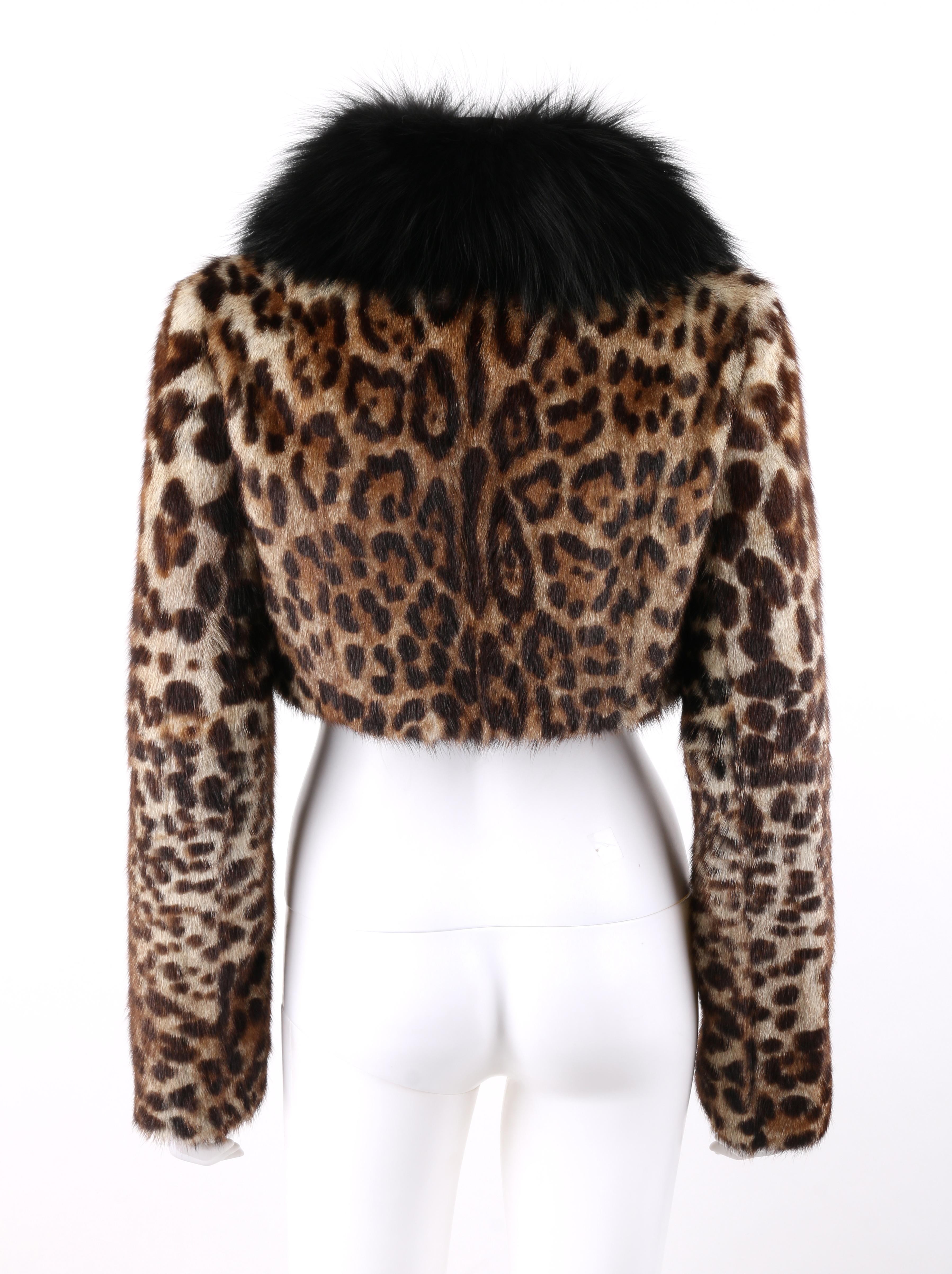 DOLCE & GABBANA A/W 2007 Leopard Print Marmot & Fox Fur Collar Cropped Jacket In Good Condition In Thiensville, WI