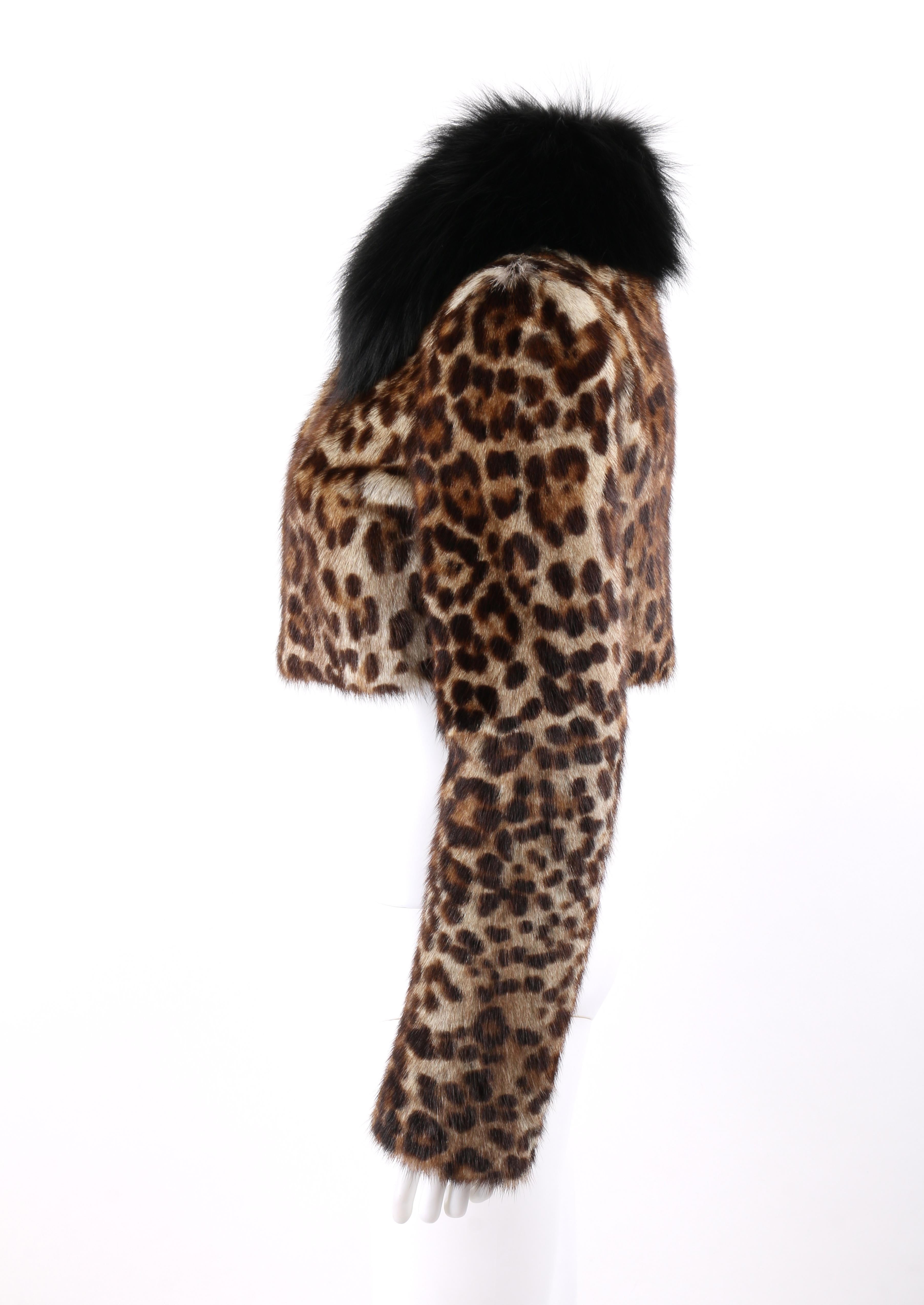 Women's DOLCE & GABBANA A/W 2007 Leopard Print Marmot & Fox Fur Collar Cropped Jacket