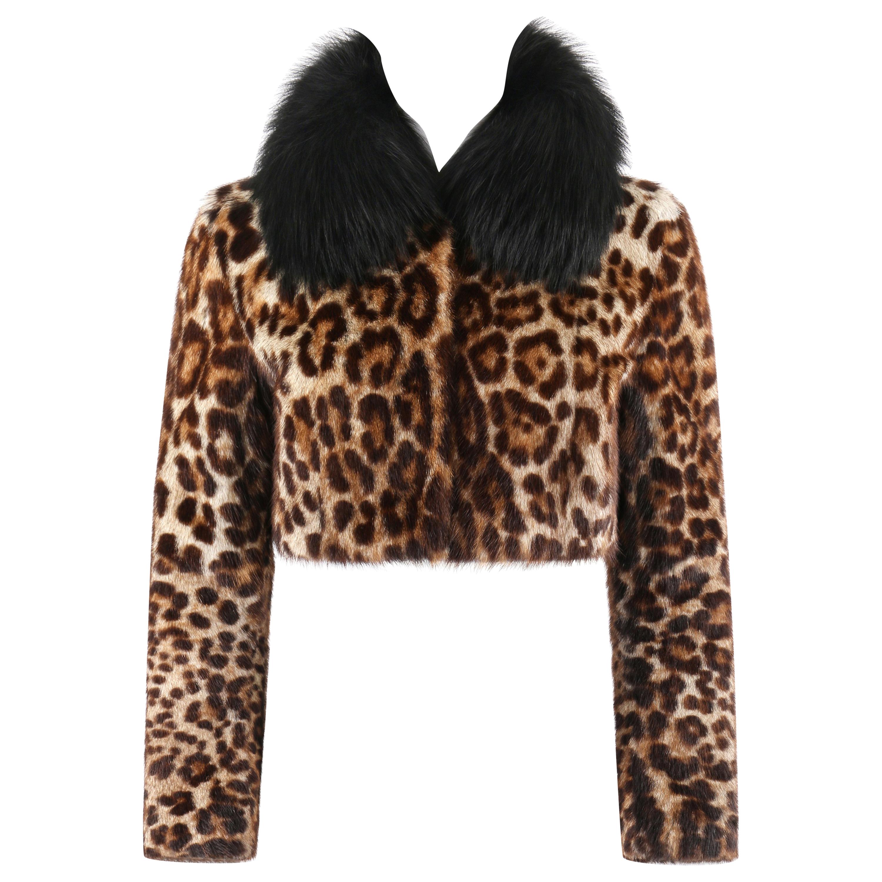 DOLCE & GABBANA A/W 2007 Leopard Print Marmot & Fox Fur Collar Cropped Jacket