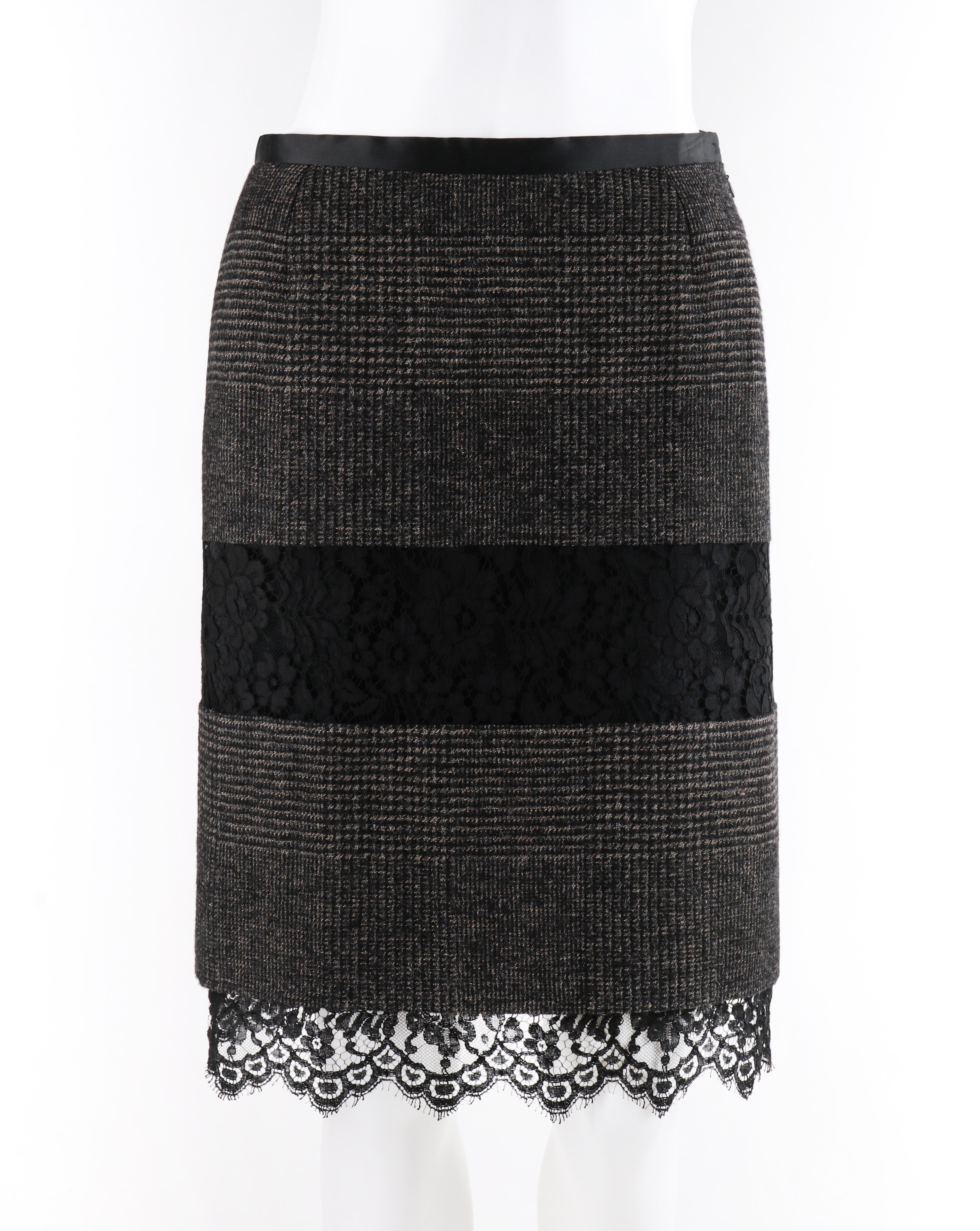 DOLCE & GABBANA A/W 2010 Black Gray Plaid Tweed Lace Trim Panel Sheath Skirt

Brand / Manufacturer: Dolce & Gabbana
Collection: A/W 2010
Designer: Stefano Gabbana, Domenico Dolce
Style: Sheath skirt with lace panels
Color(s): Shades of black and