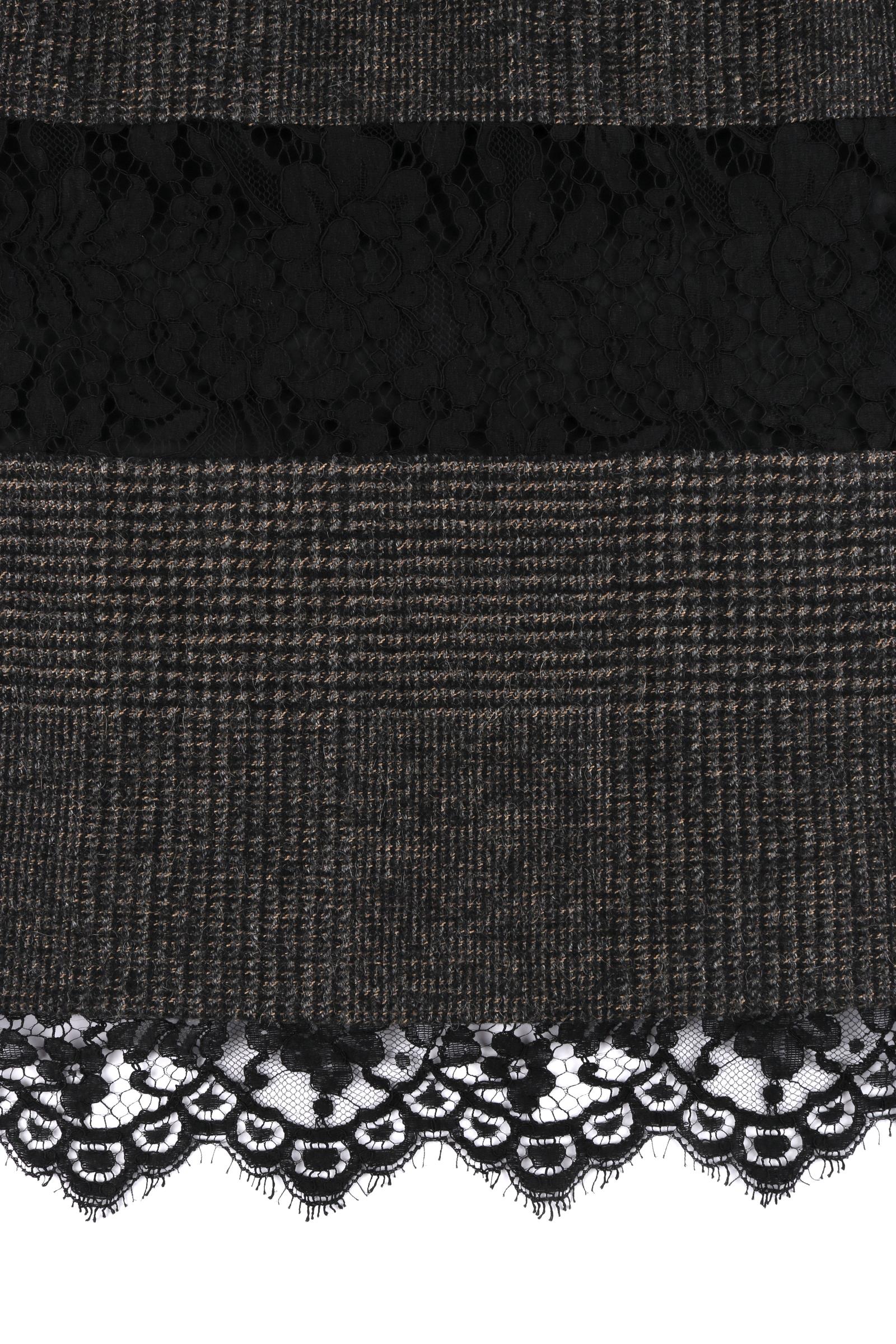 DOLCE & GABBANA A/H 2010 - Jupe fourreau en tweed à carreaux noirs et gris avec bordure en dentelle en vente 1