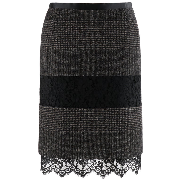 DOLCE and GABBANA A/W 2010 Black Gray Plaid Tweed Lace Trim Panel ...