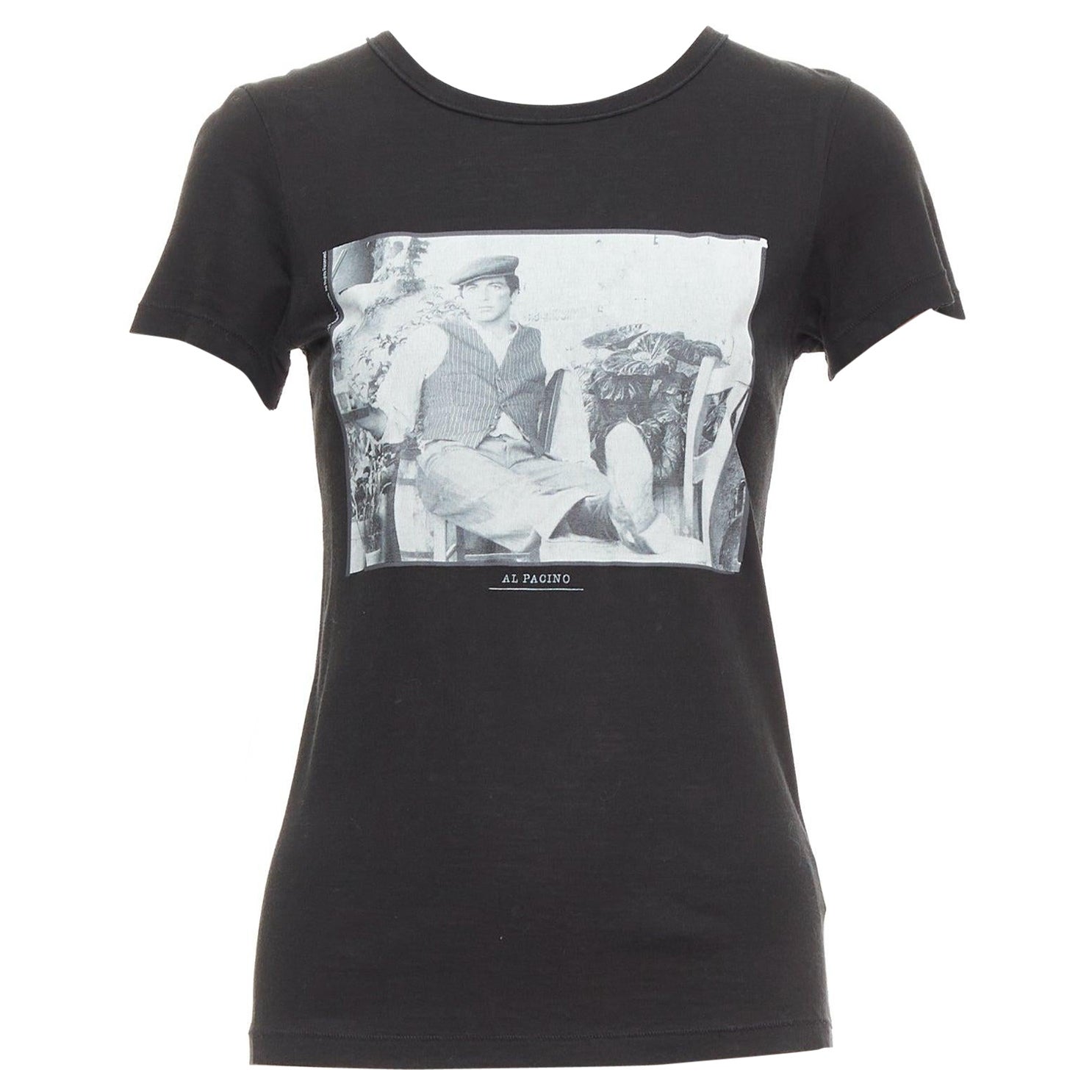 Dolce & Gabbana Al Pacino ritratto nero in seta e cotone, tshirt aderente IT36 XXS