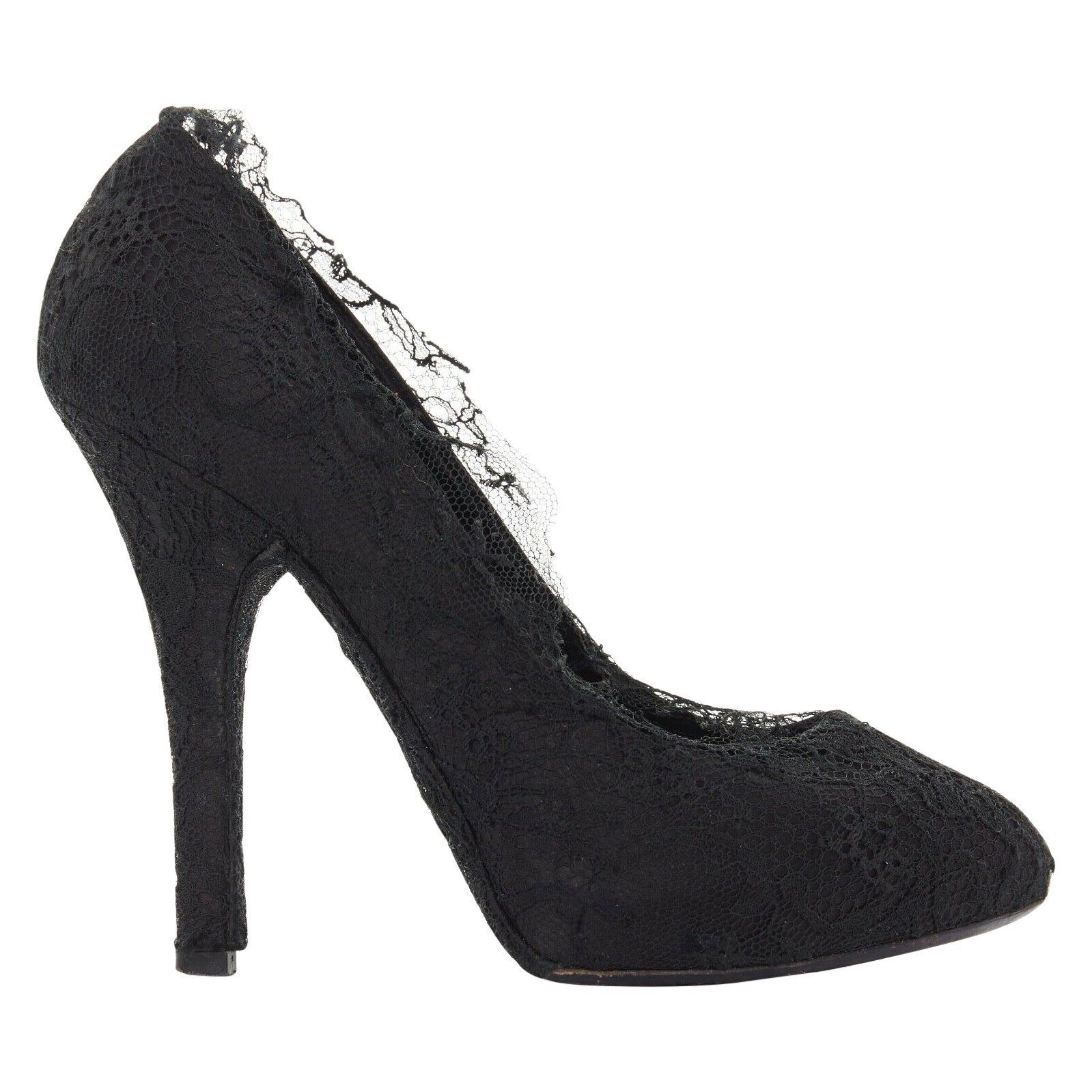 DOLCE GABBANA all-over black lace covered concealed platform pumps EU39