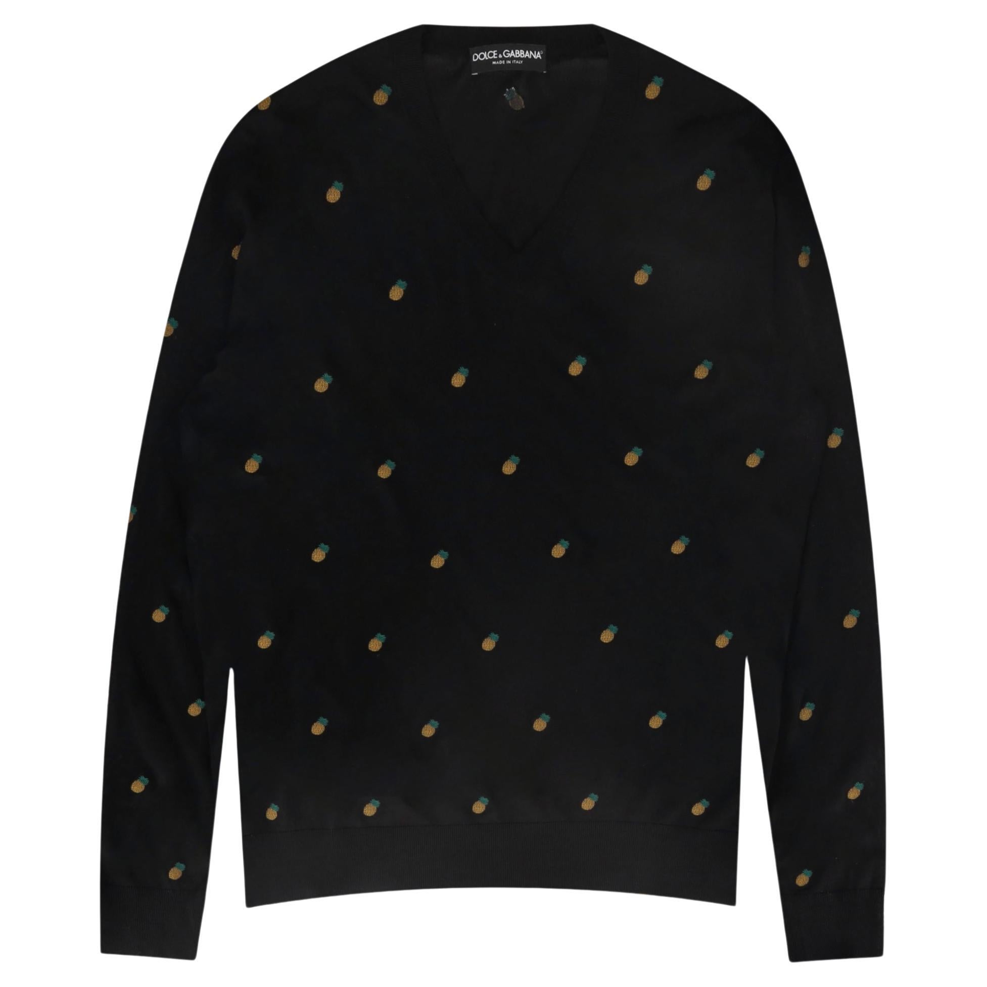 Dolce & Gabbana All-Over Pineapple Embroidery Silk Jumper For Sale