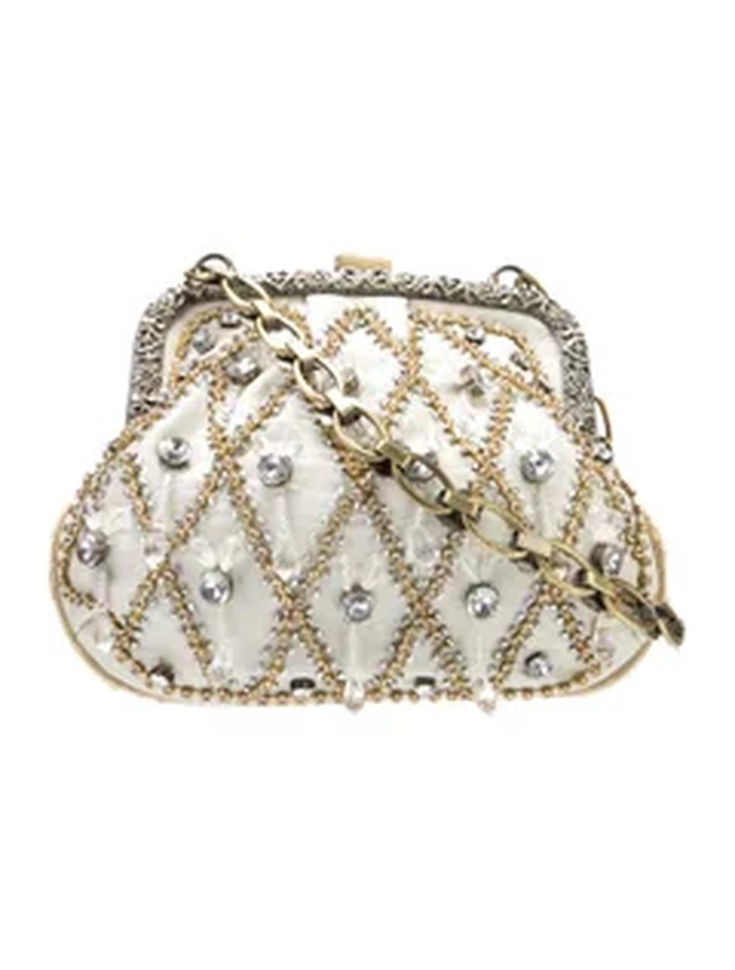 Dolce & Gabbana Alta Moda Ivory Beaded Evening Minaudière with Antique Gold Hard In Fair Condition In Dallas, TX