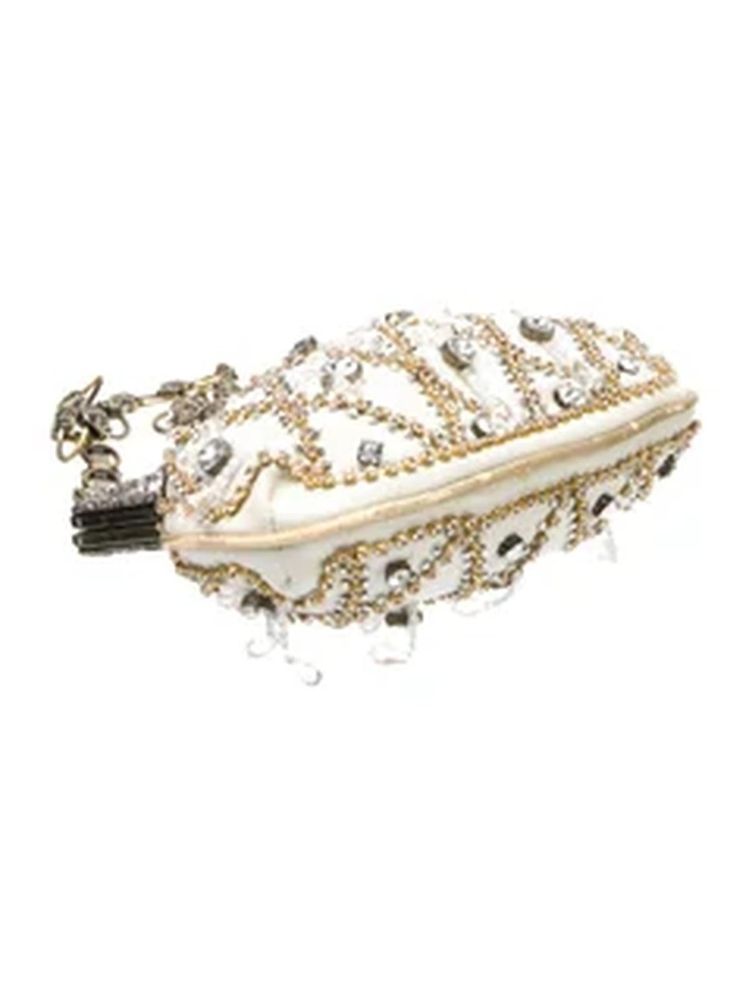 Women's or Men's Dolce & Gabbana Alta Moda Ivory Beaded Evening Minaudière with Antique Gold Hard