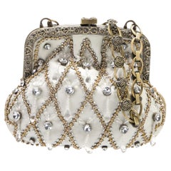 Dolce & Gabbana Alta Moda Ivory Beaded Evening Minaudière with Antique Gold Hard