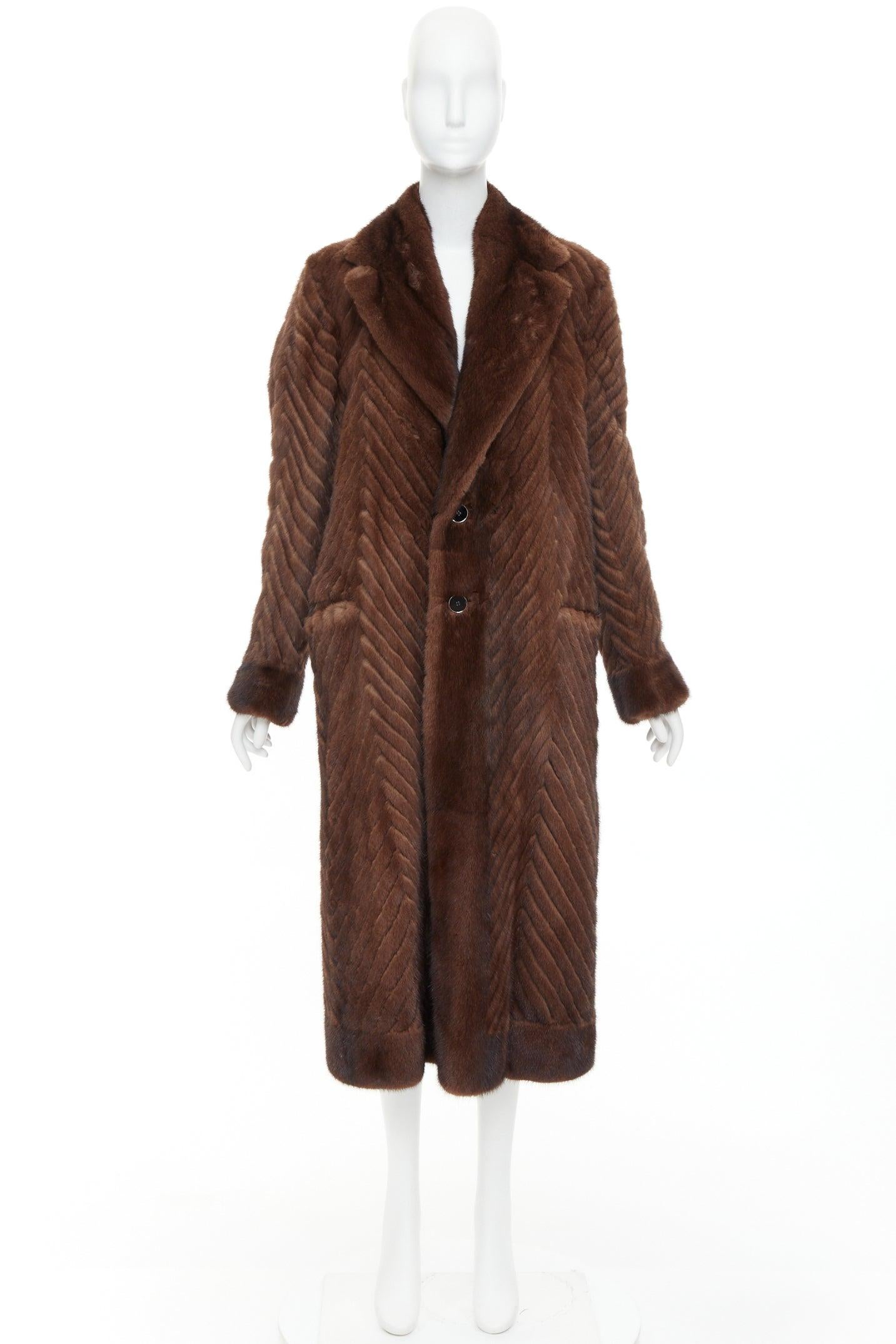DOLCE GABBANA Alta Sartoria chevron cut mink fur silk leather long coat IT34 XXS For Sale 5