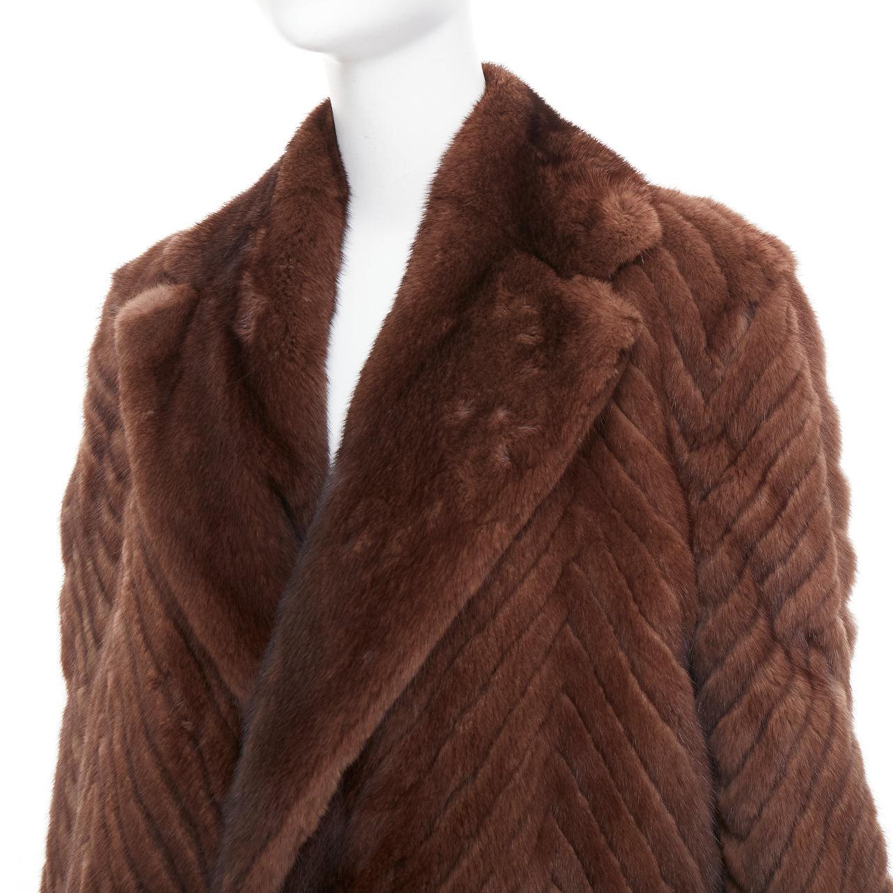 DOLCE GABBANA Alta Sartoria brown chevron cut mink fur silk leather lined long coat IT34 XXS
Reference: JACG/A00299
Brand: Dolce Gabbana
Designer: Domenico Dolce and Stefano Gabbana
Collection: Alta Sartoria
Material: Fur
Color: Brown
Pattern: