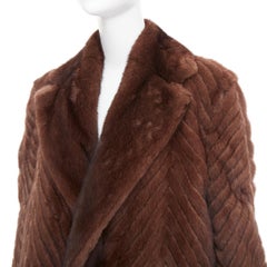 DOLCE GABBANA Alta Sartoria chevron cut mink fur silk leather long coat IT34 XXS
