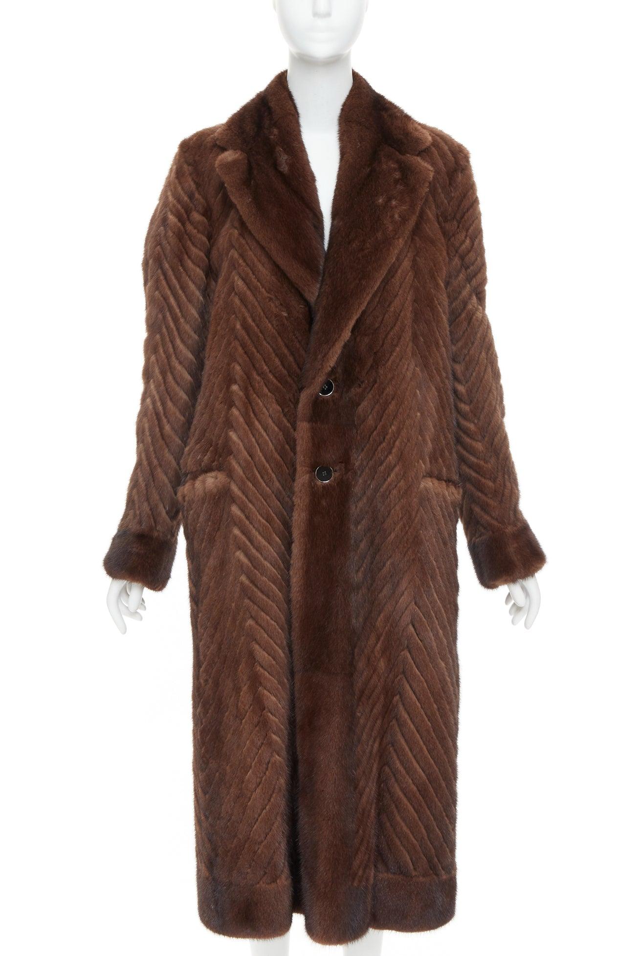 Black DOLCE GABBANA Alta Sartoria chevron cut mink fur silk leather long coat IT34 XXS For Sale