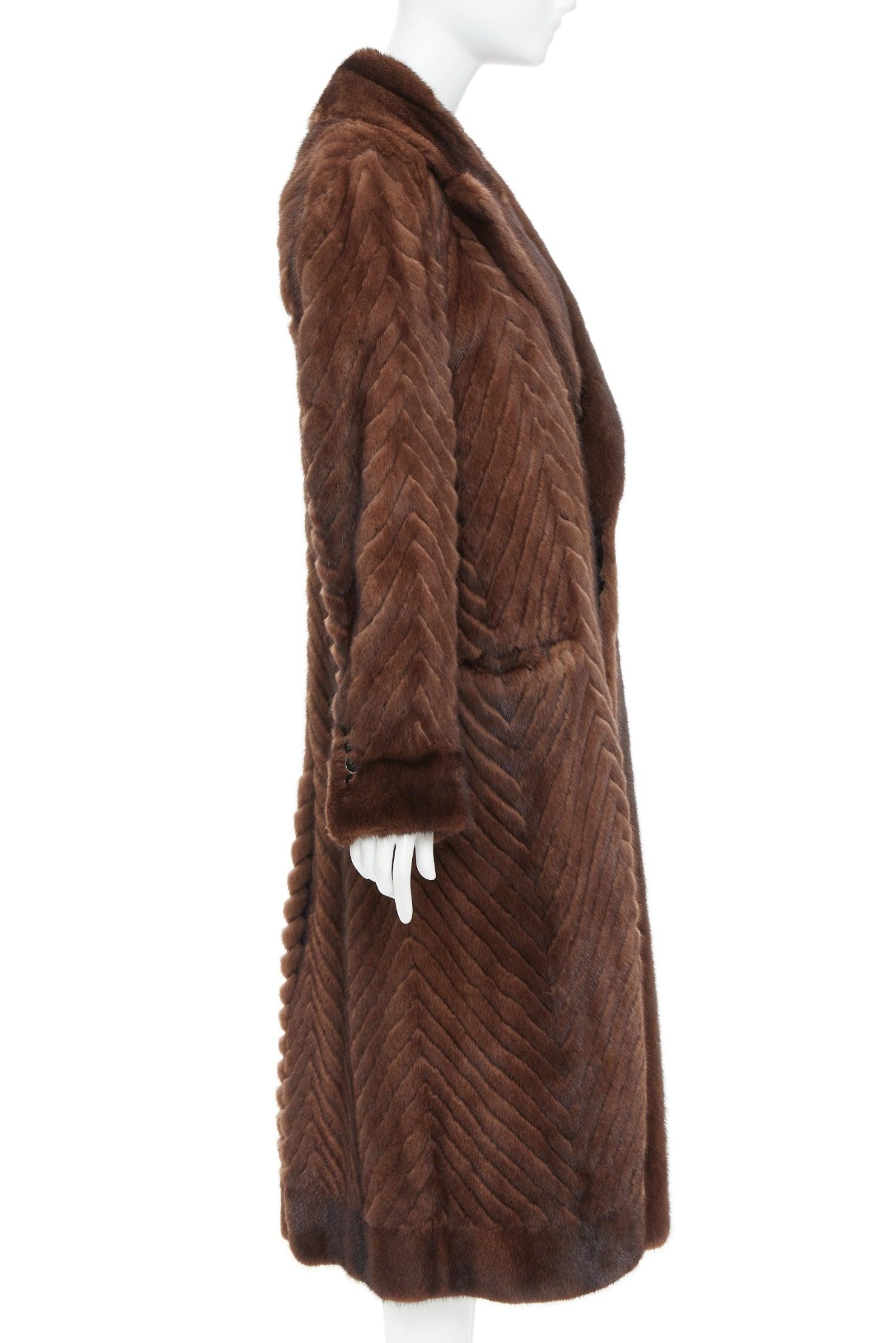 Women's DOLCE GABBANA Alta Sartoria chevron cut mink fur silk leather long coat IT34 XXS For Sale